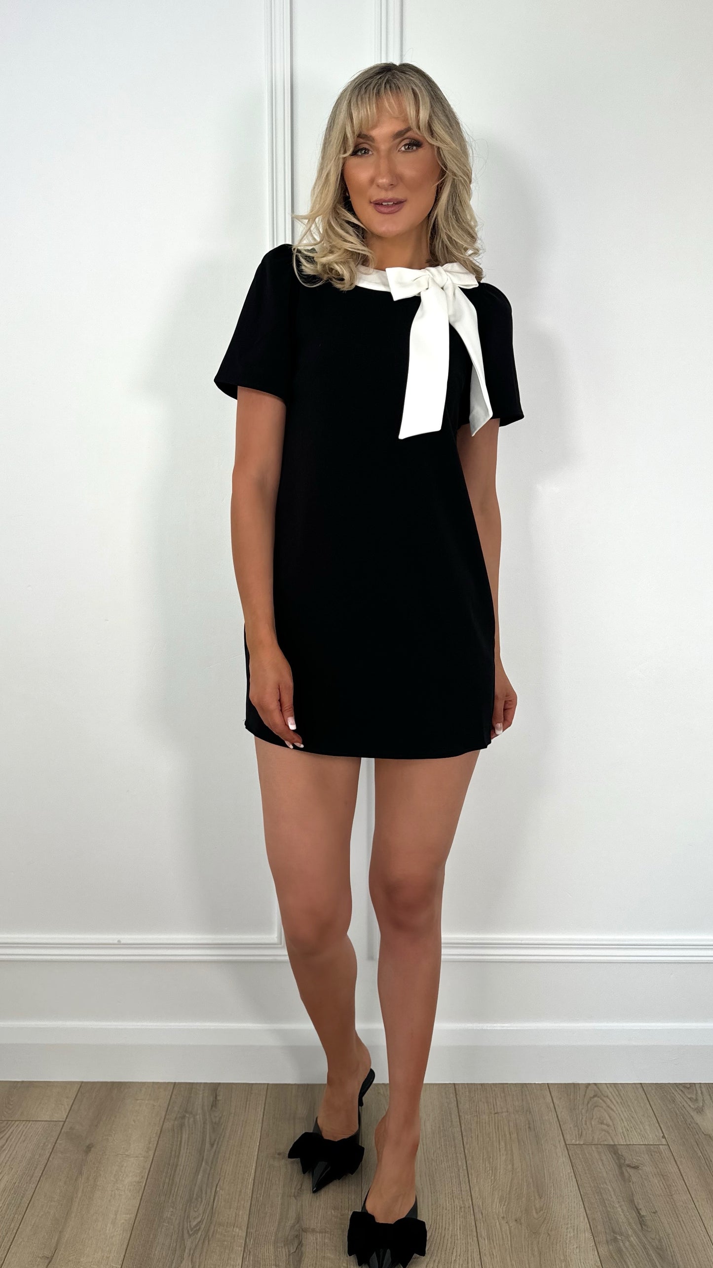 Julie white Bowknot Short Dress - Black