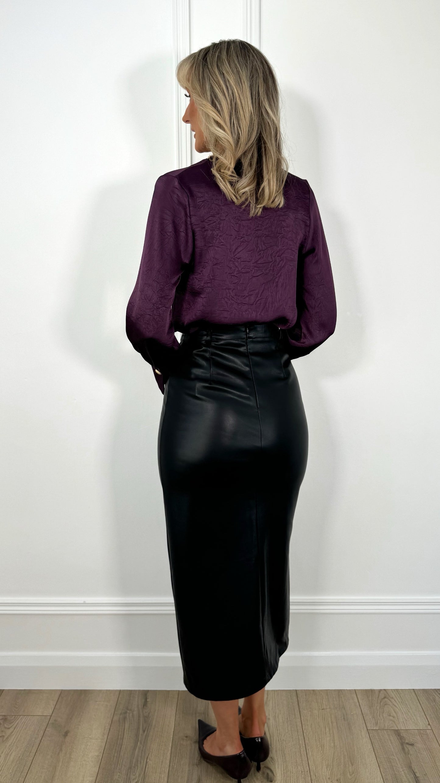 Amelie Maxi Faux Leather Skirt with Button Details - Black