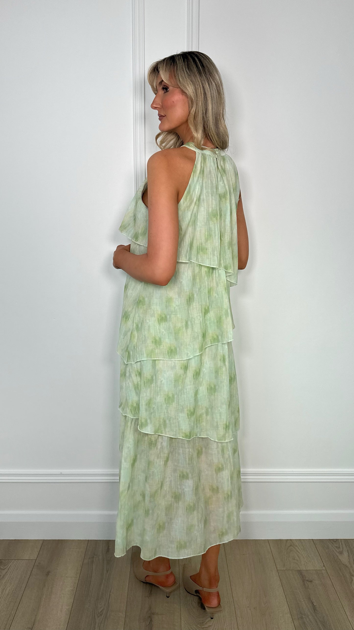 Yvona Ruffle Halter Neck Dress - Green