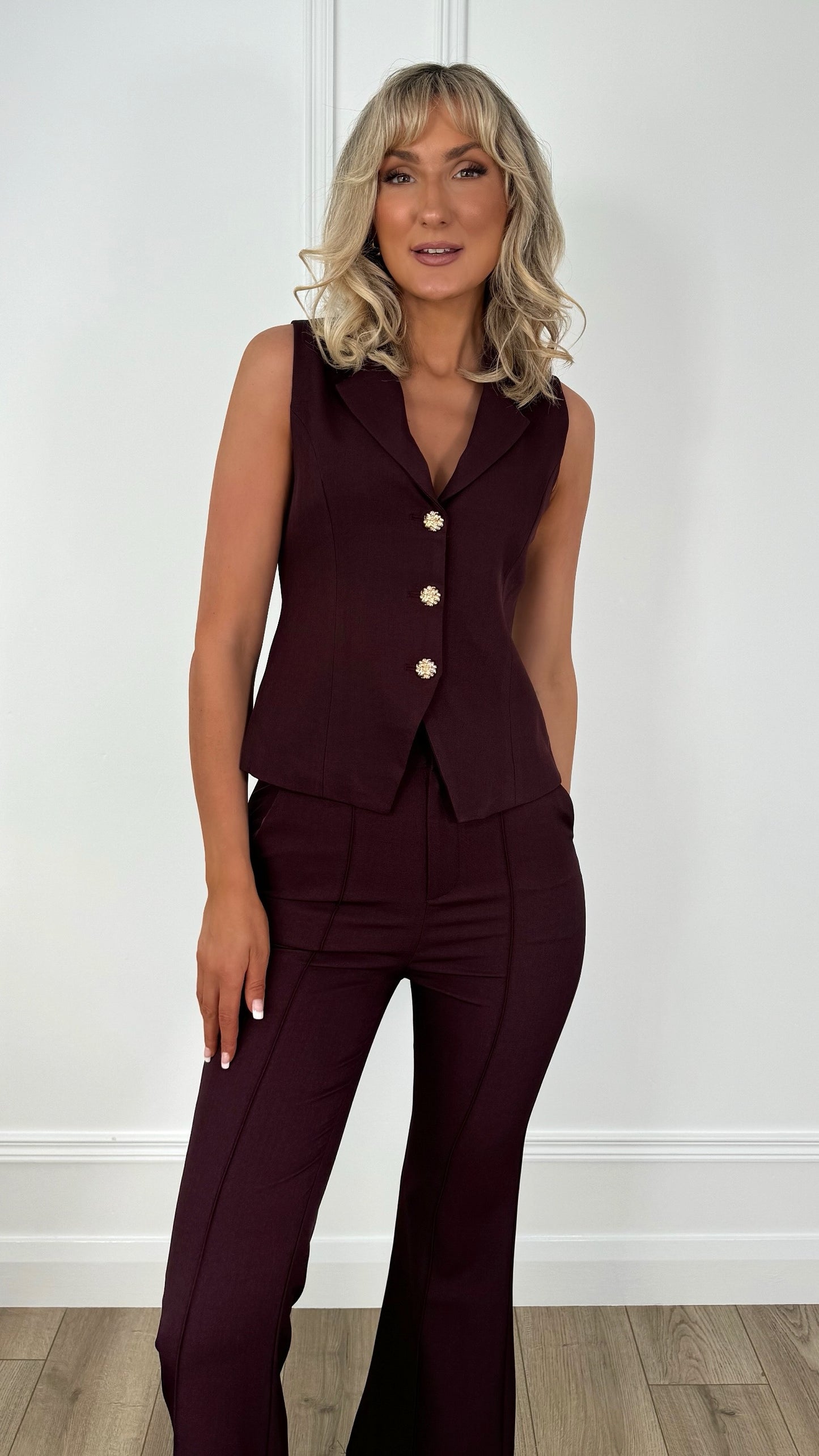 Ciara Button up Waistcoat - Plum