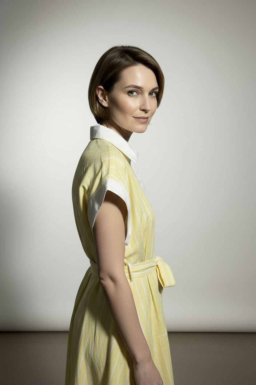 Cynthia Linen Striped Shirt Dress - Yellow