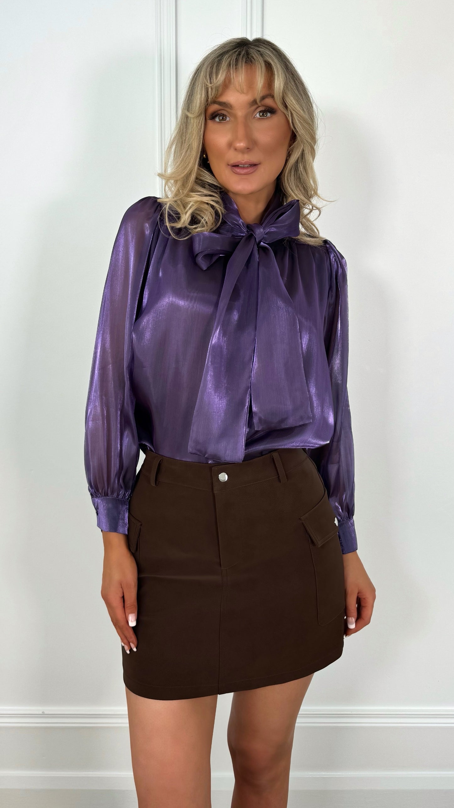 Aoife Bowknot Metallic Shirt - Purple