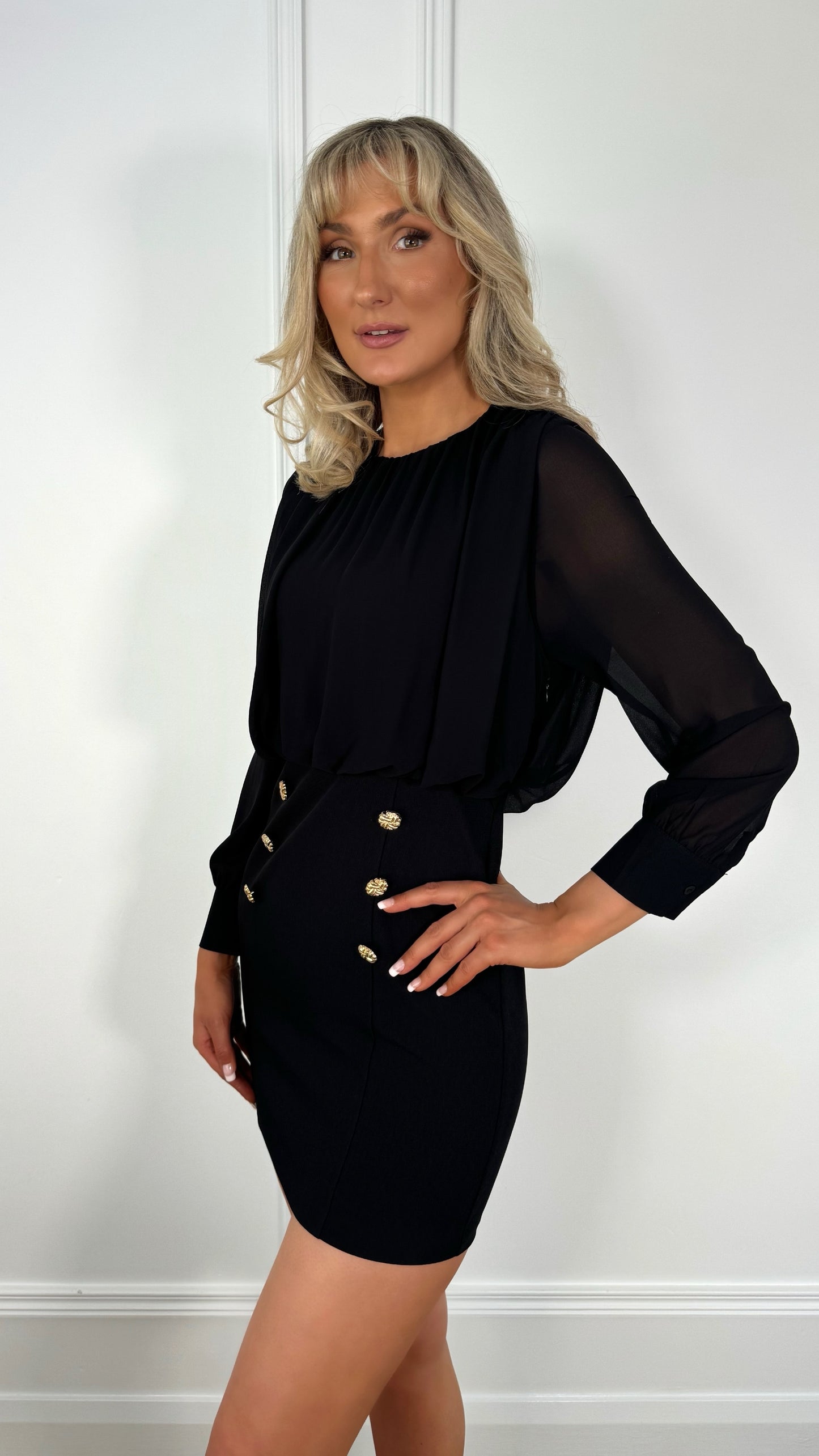 Cara Long Sleeved Dress - Black