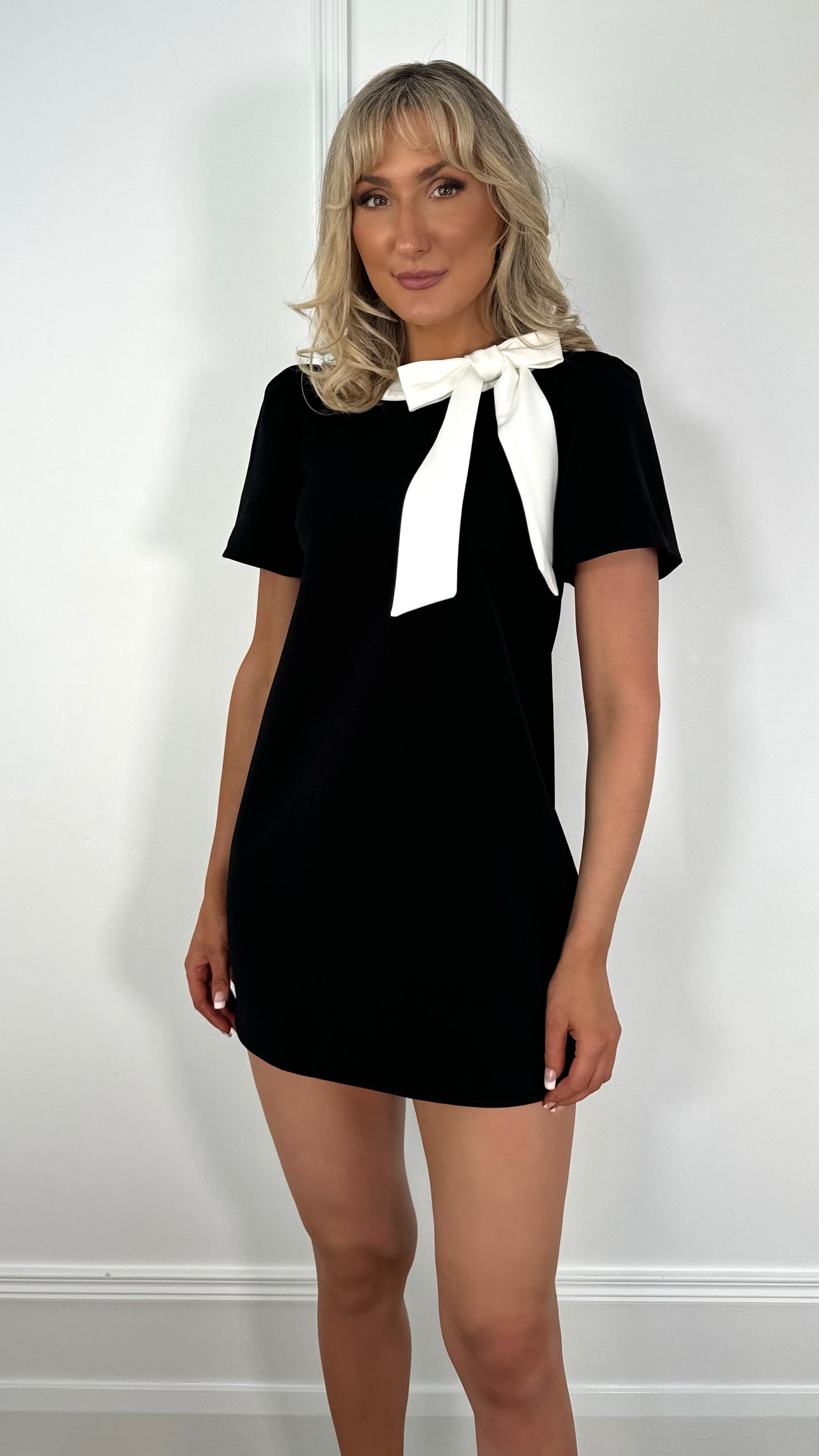 Julie white Bowknot Short Dress - Black
