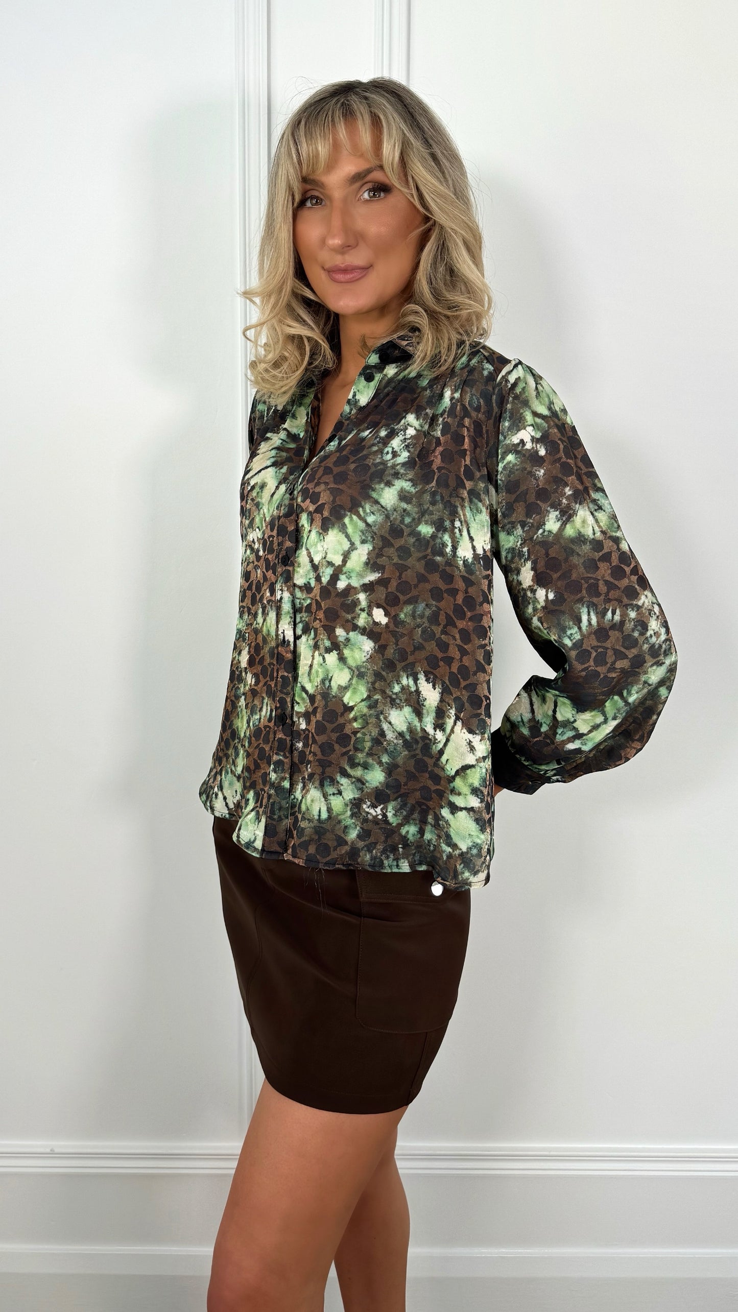 Lorna Printed Shirt - Brown and Green