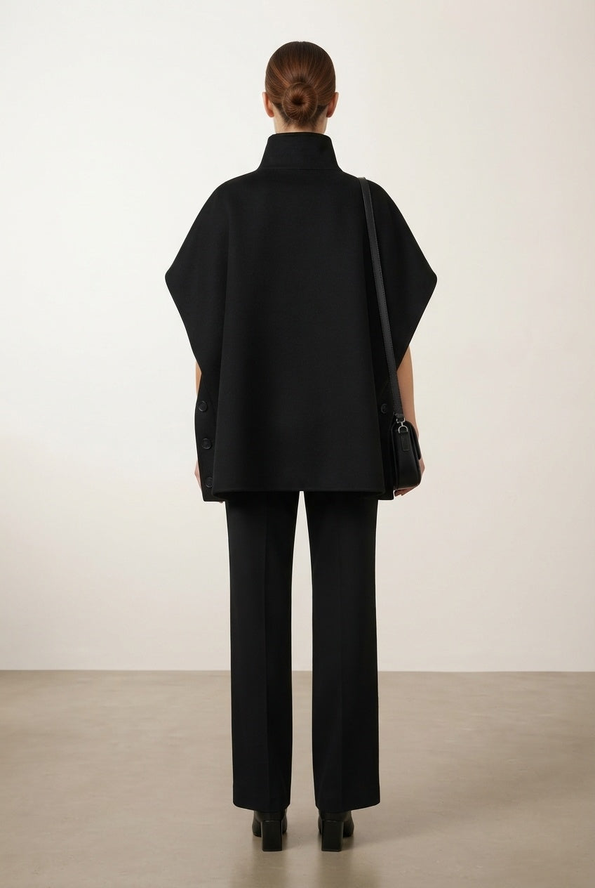 Ciara Button Poncho - Black