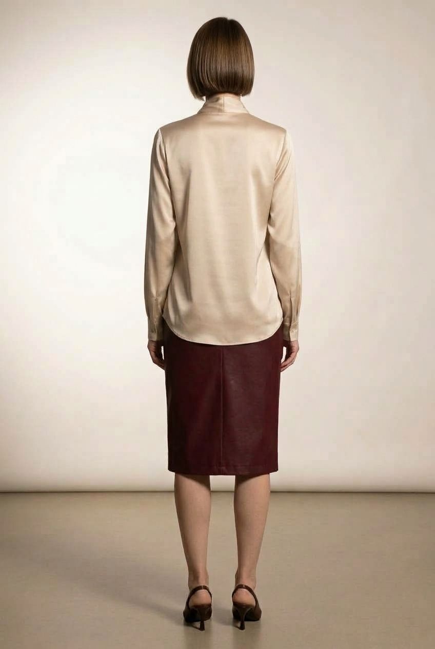 Amelie Maxi Faux Leather Skirt with Button Details - Burgundy