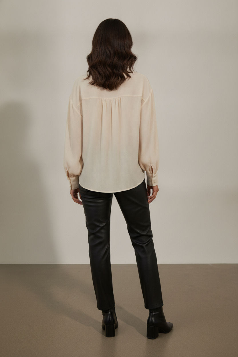 Sophia Satin Bowknot Shirt - Beige