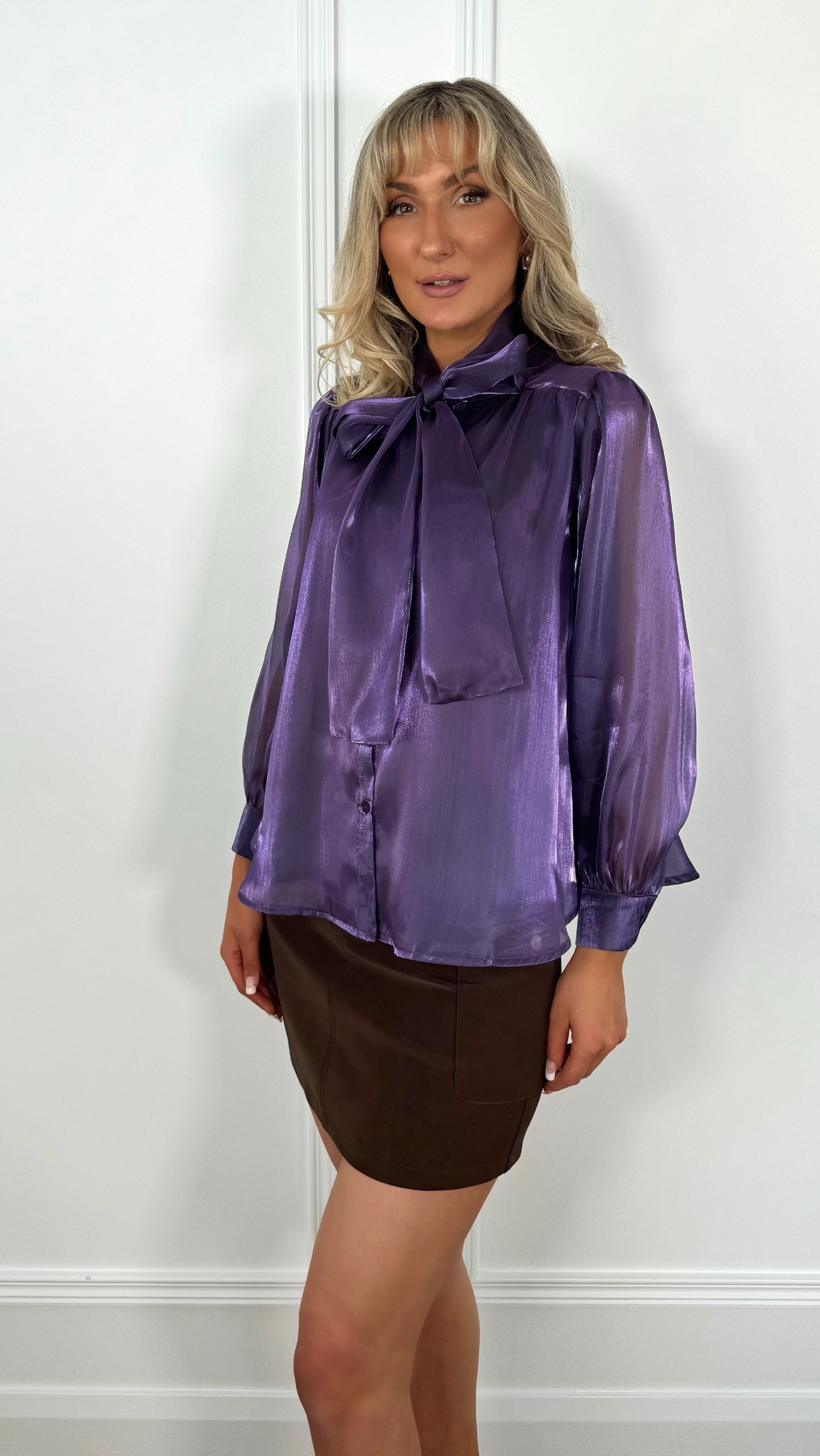 Aoife Bowknot Metallic Shirt - Purple