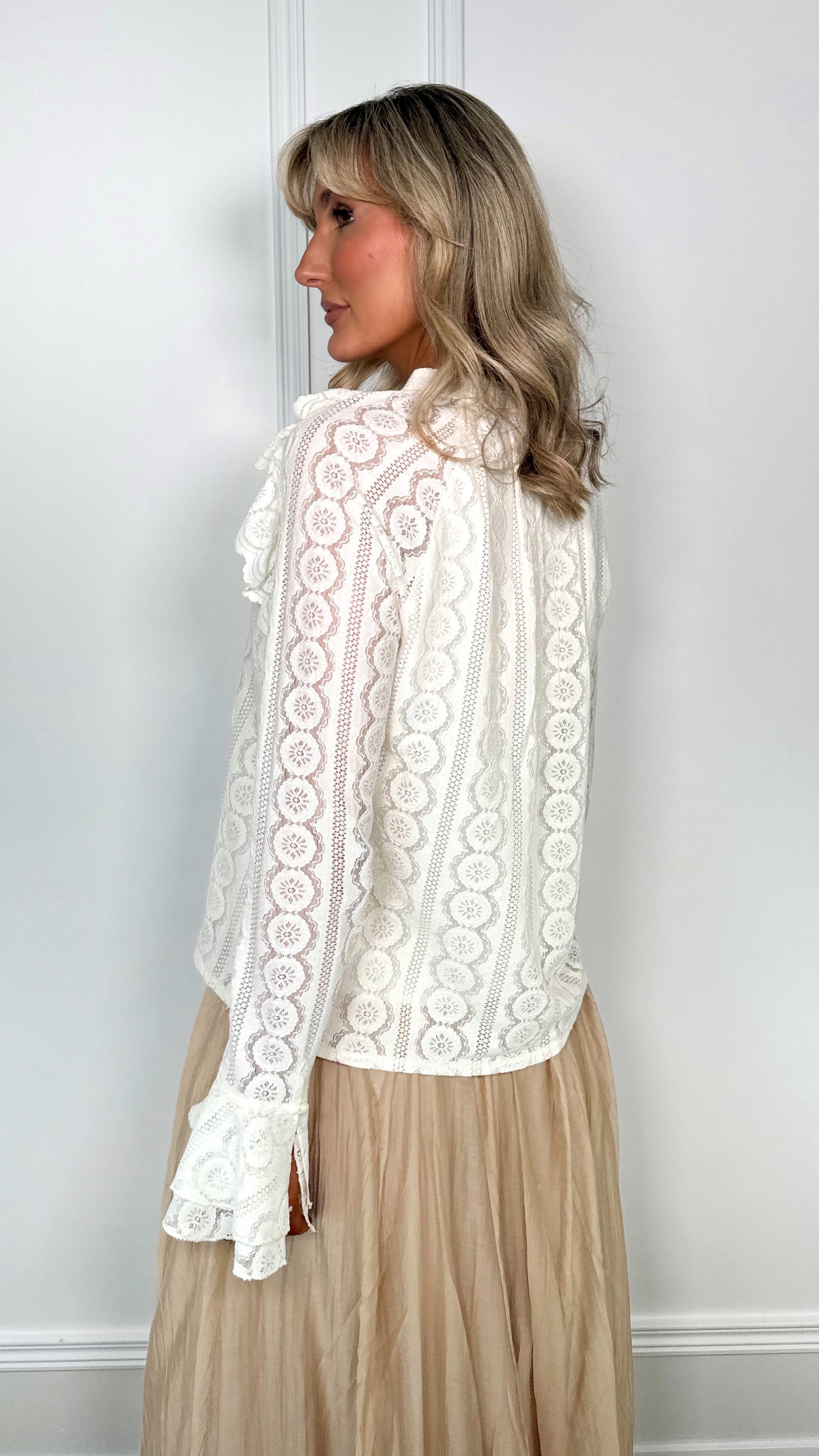 Karen Lace Boho Blouse - Beige