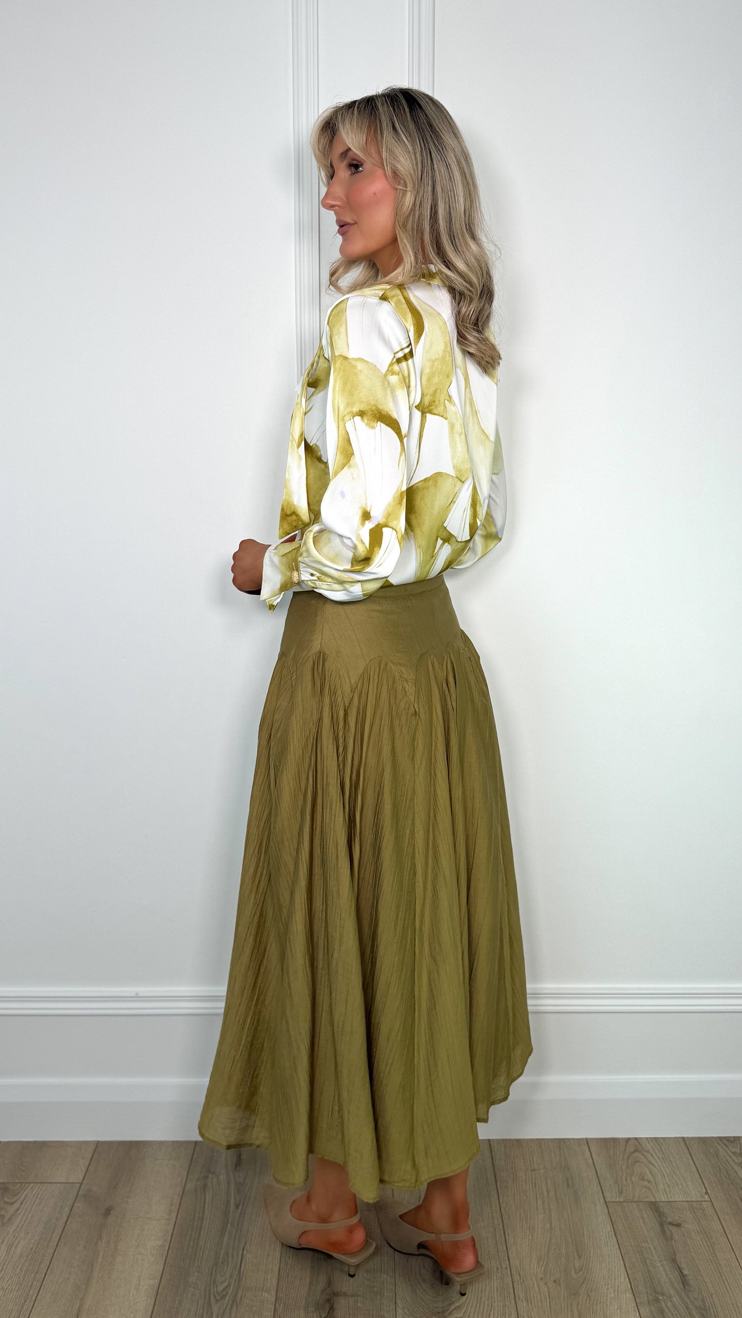 Claire Maxi Flared Skirt - Khaki