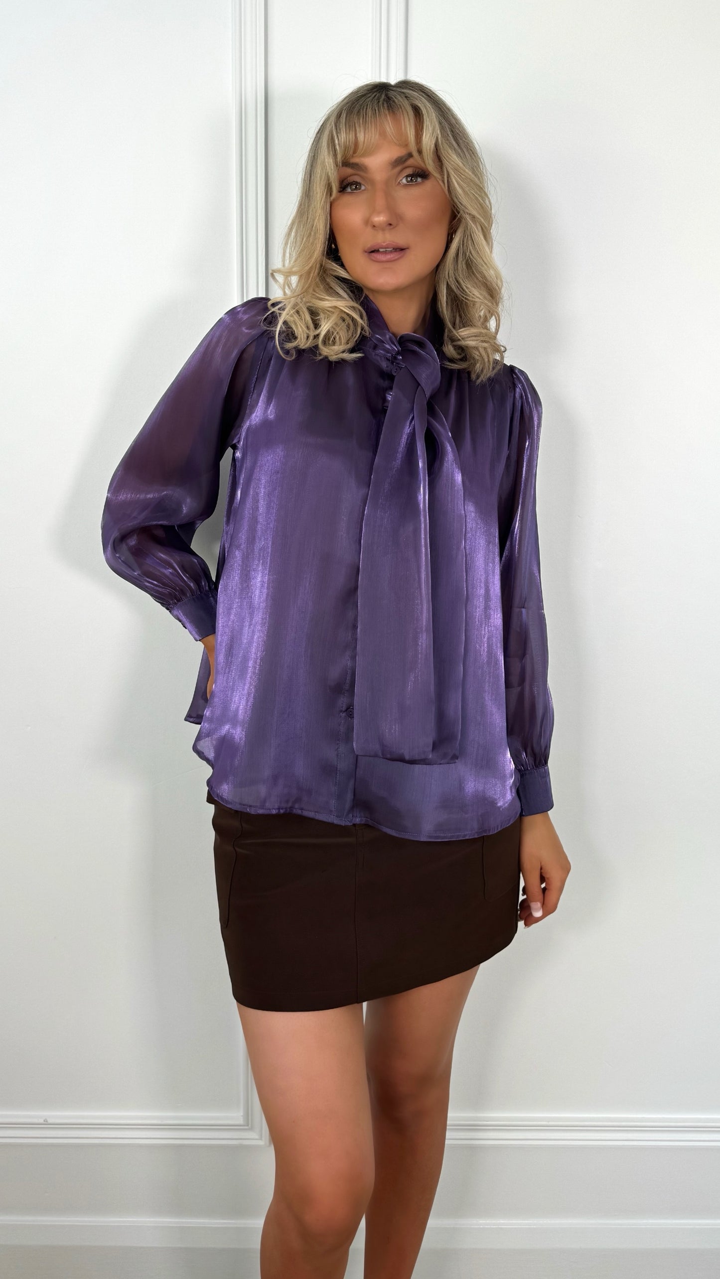 Aoife Bowknot Metallic Shirt - Purple