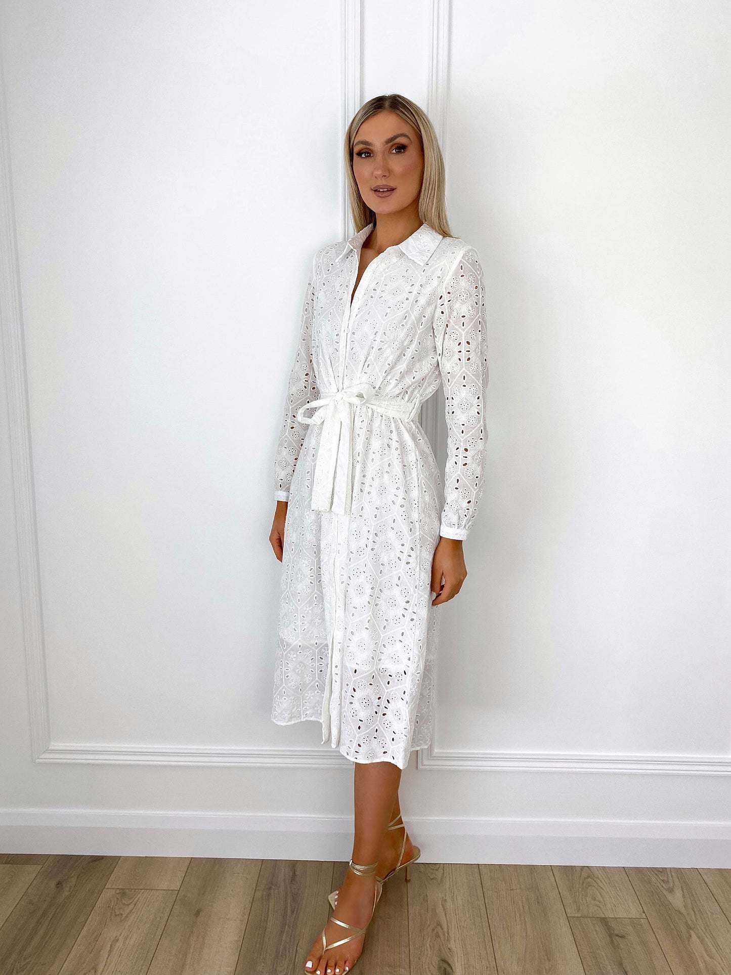Ross Belted Broderie Shirt Dress - Ecru