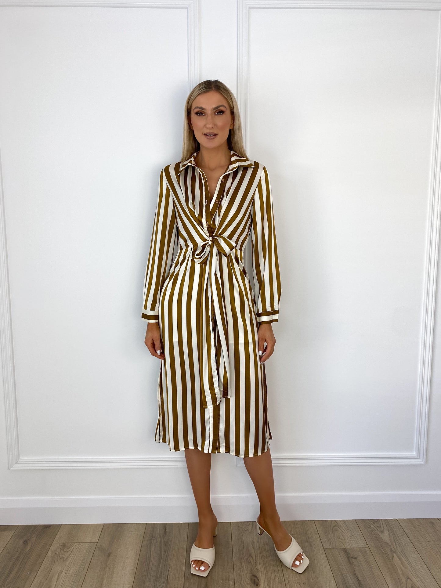 Dorah Satin Stripped Shirt Dress