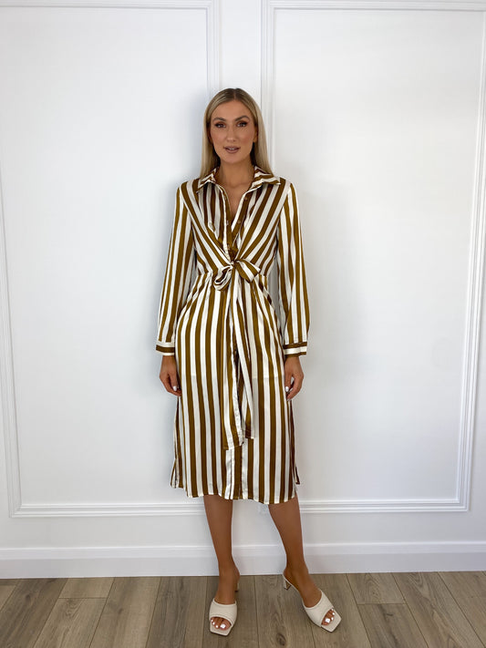 Dorah Satin Stripped Shirt Dress