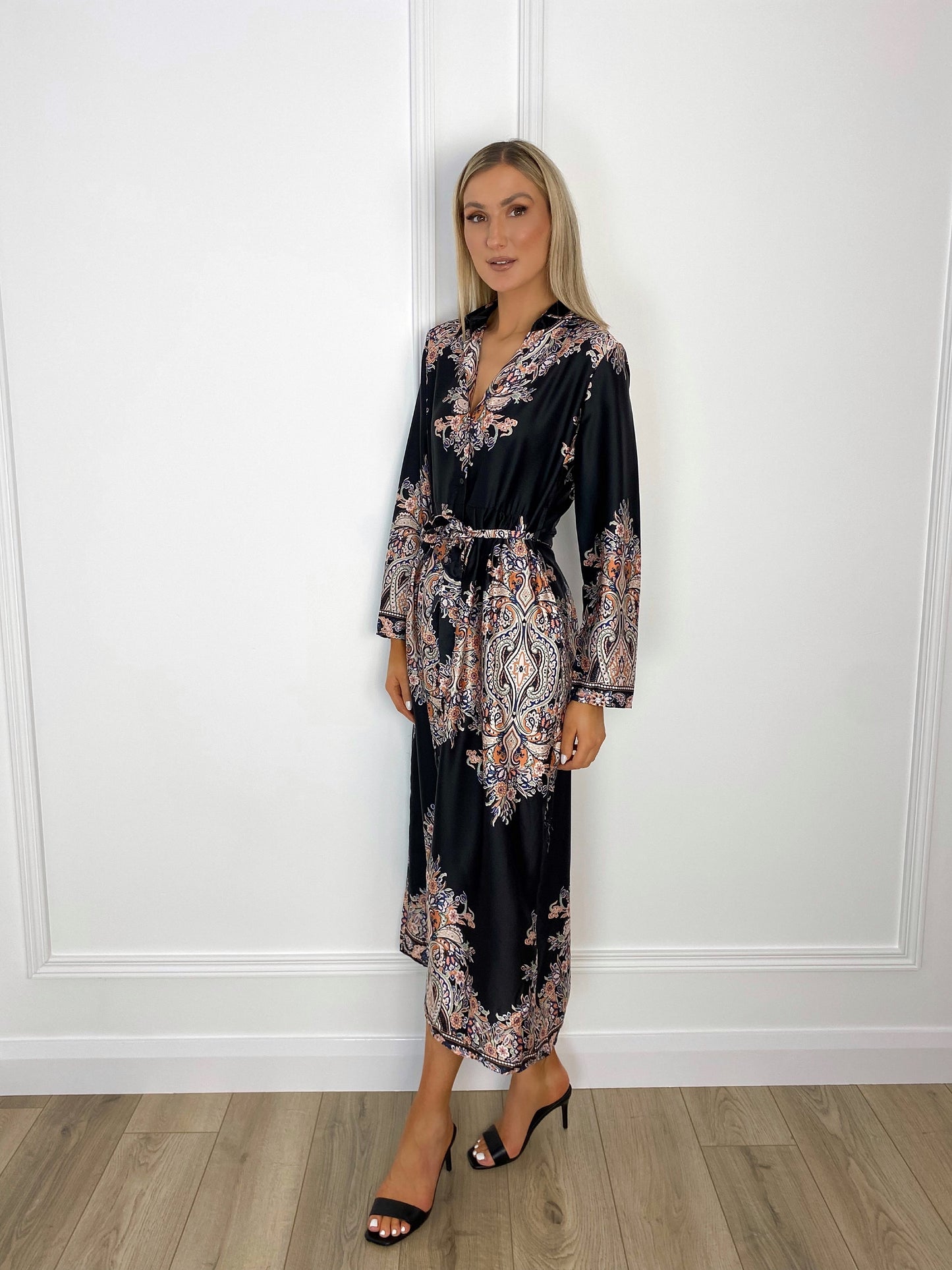 Silvia Satin Shirt Dress - Black