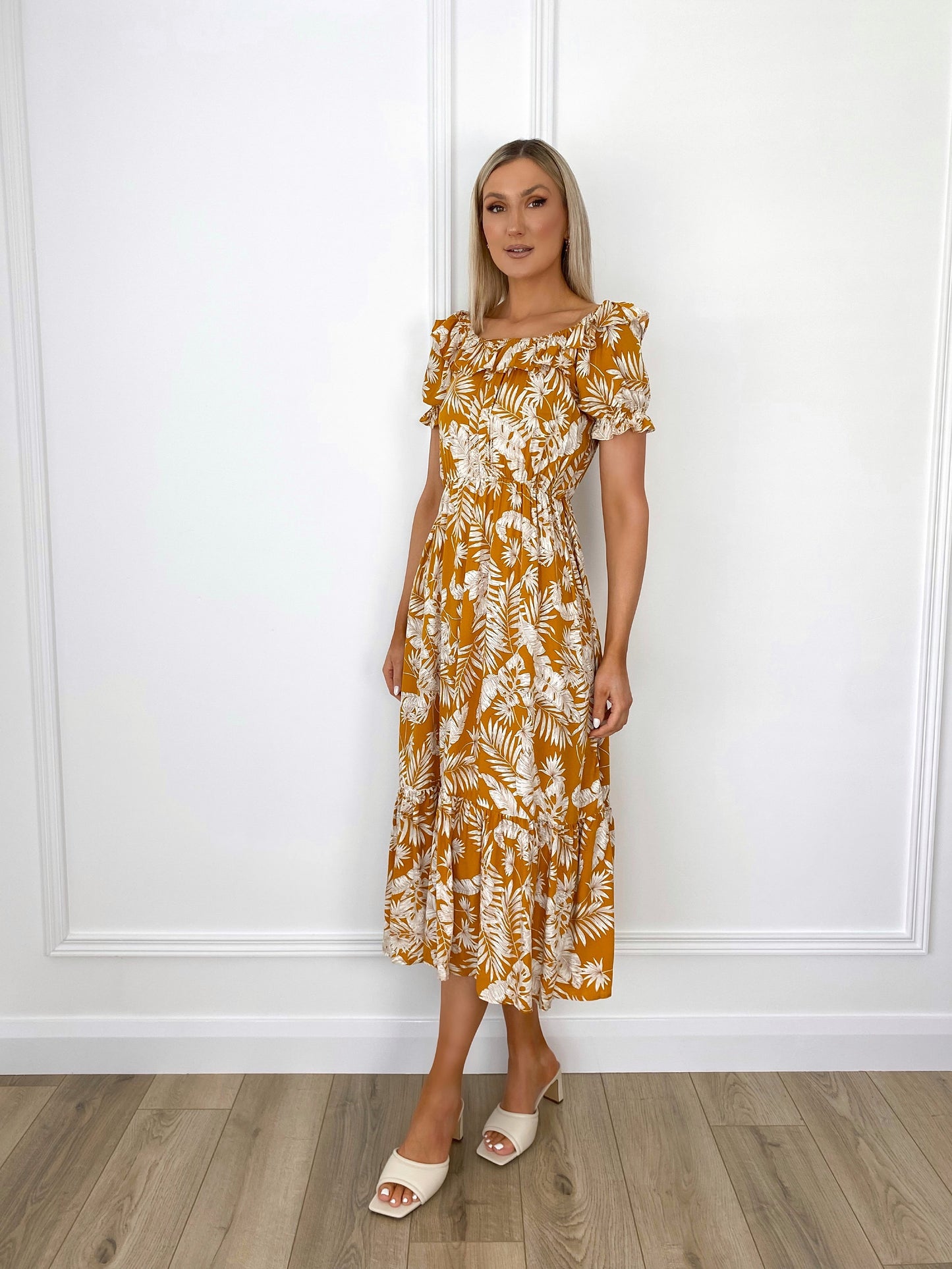 Karina Printed Dress - Mustard