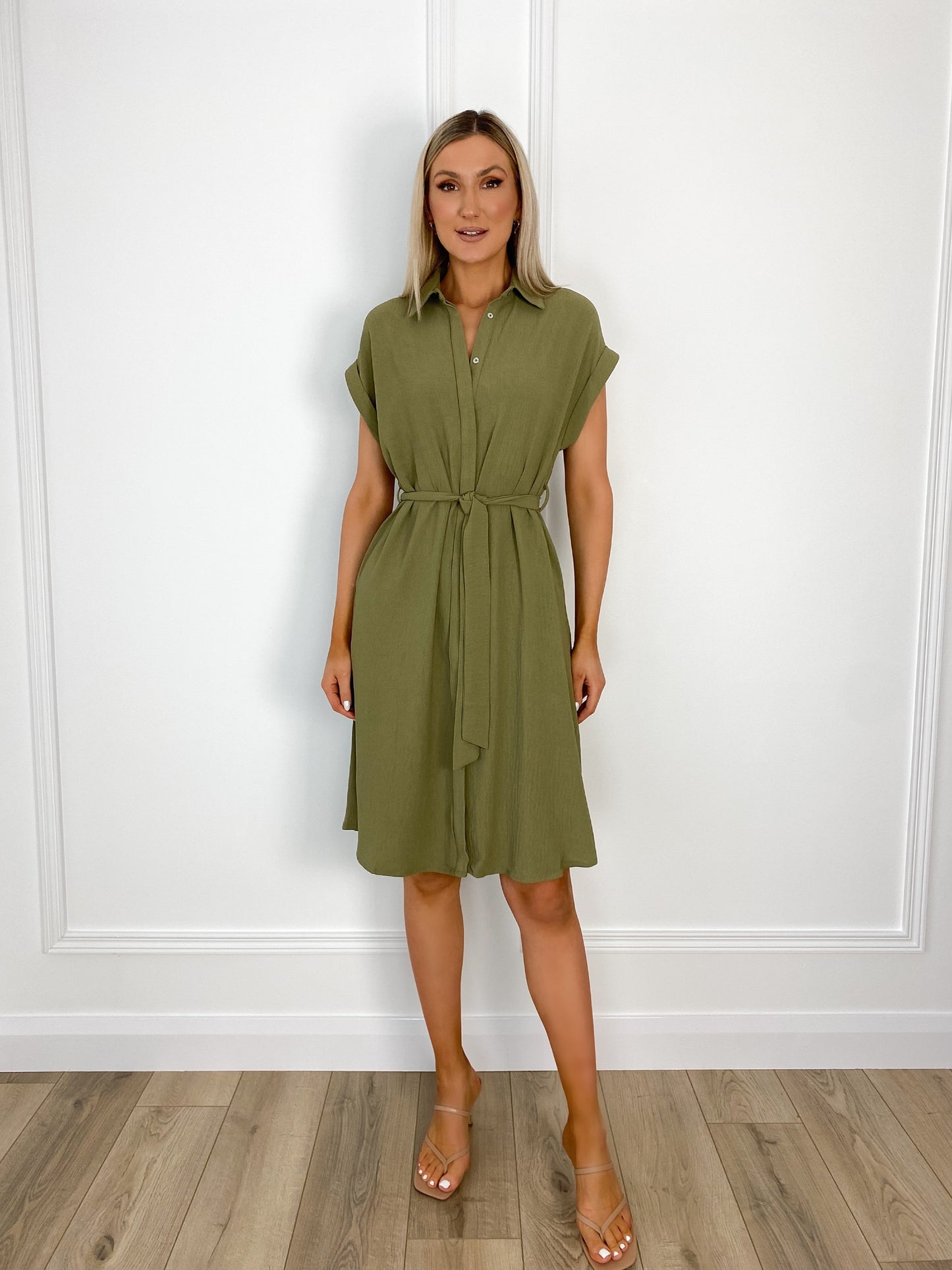 Aisling Belted Shirt Dress - Khaki