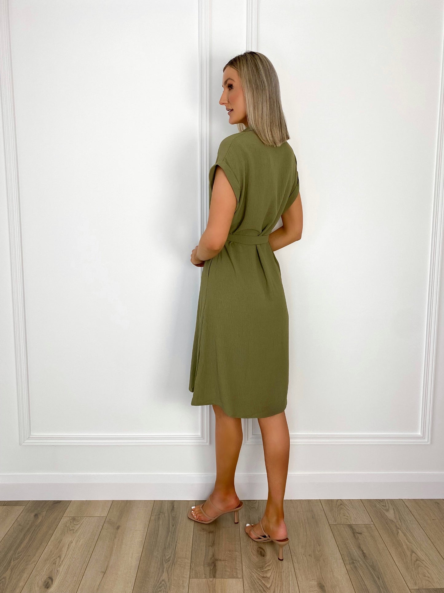 Aisling Belted Shirt Dress - Khaki