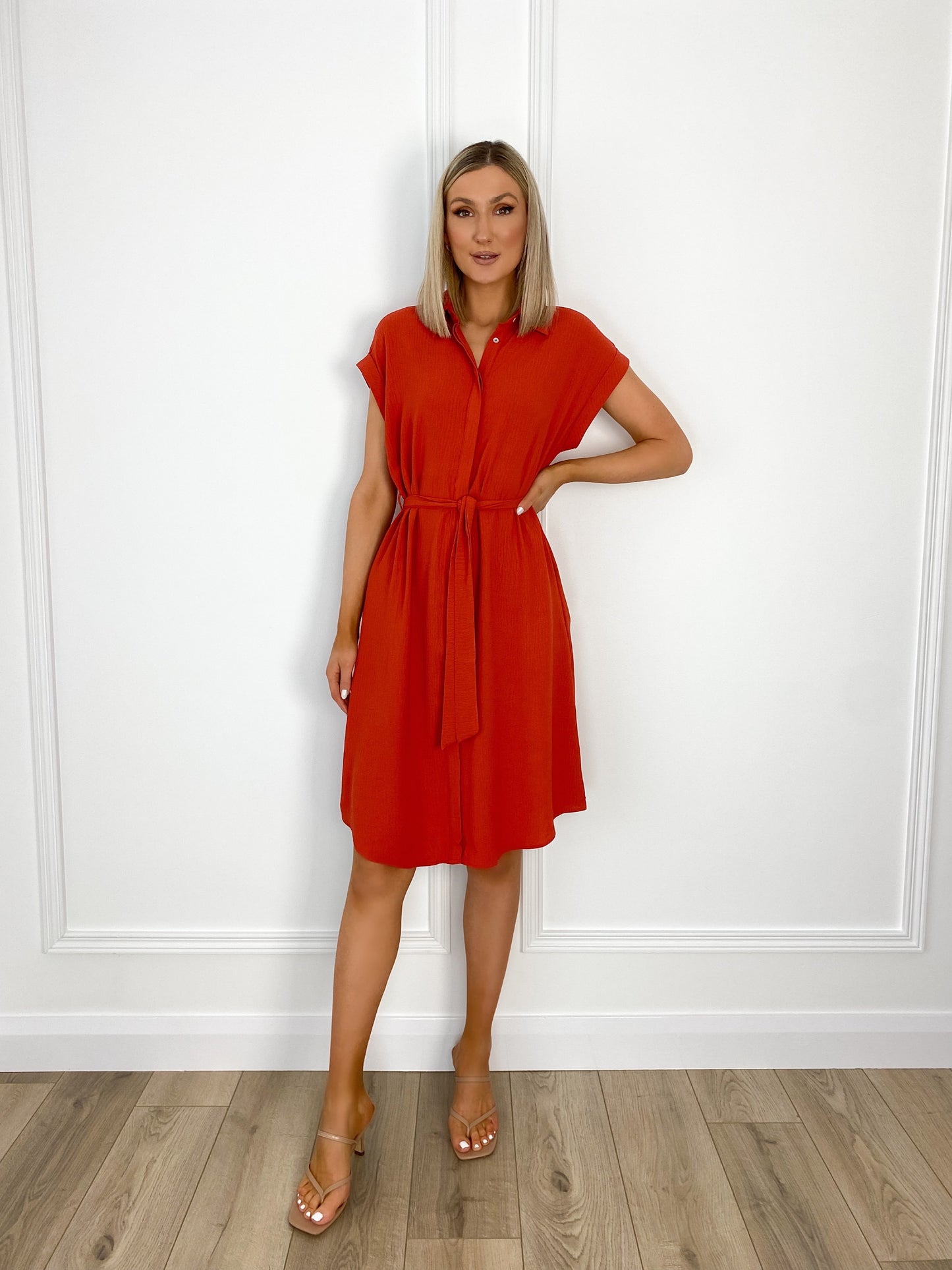 Aisling Belted Shirt Dress - Rust