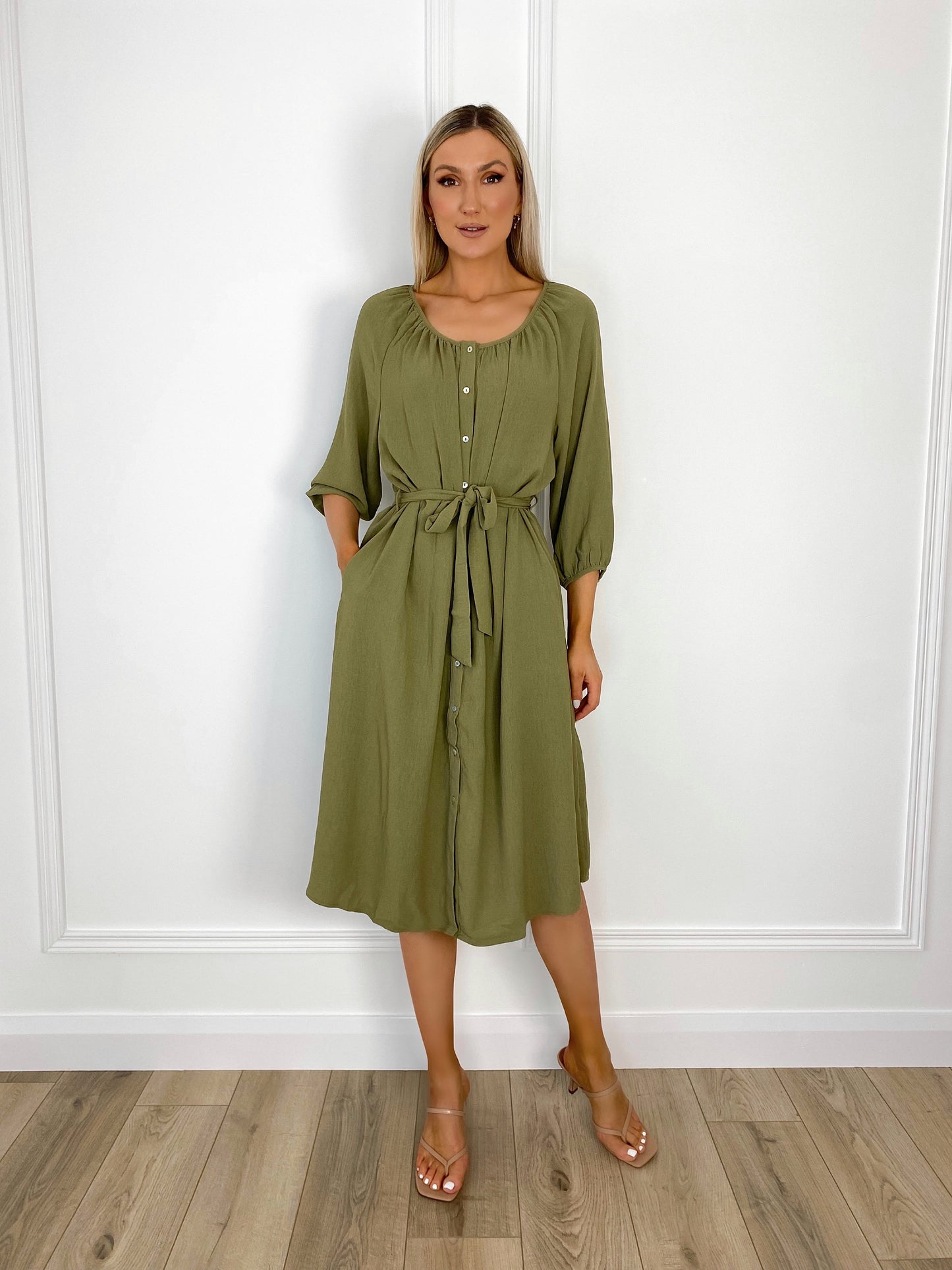 Anne Belted Shirt Dress - Khaki