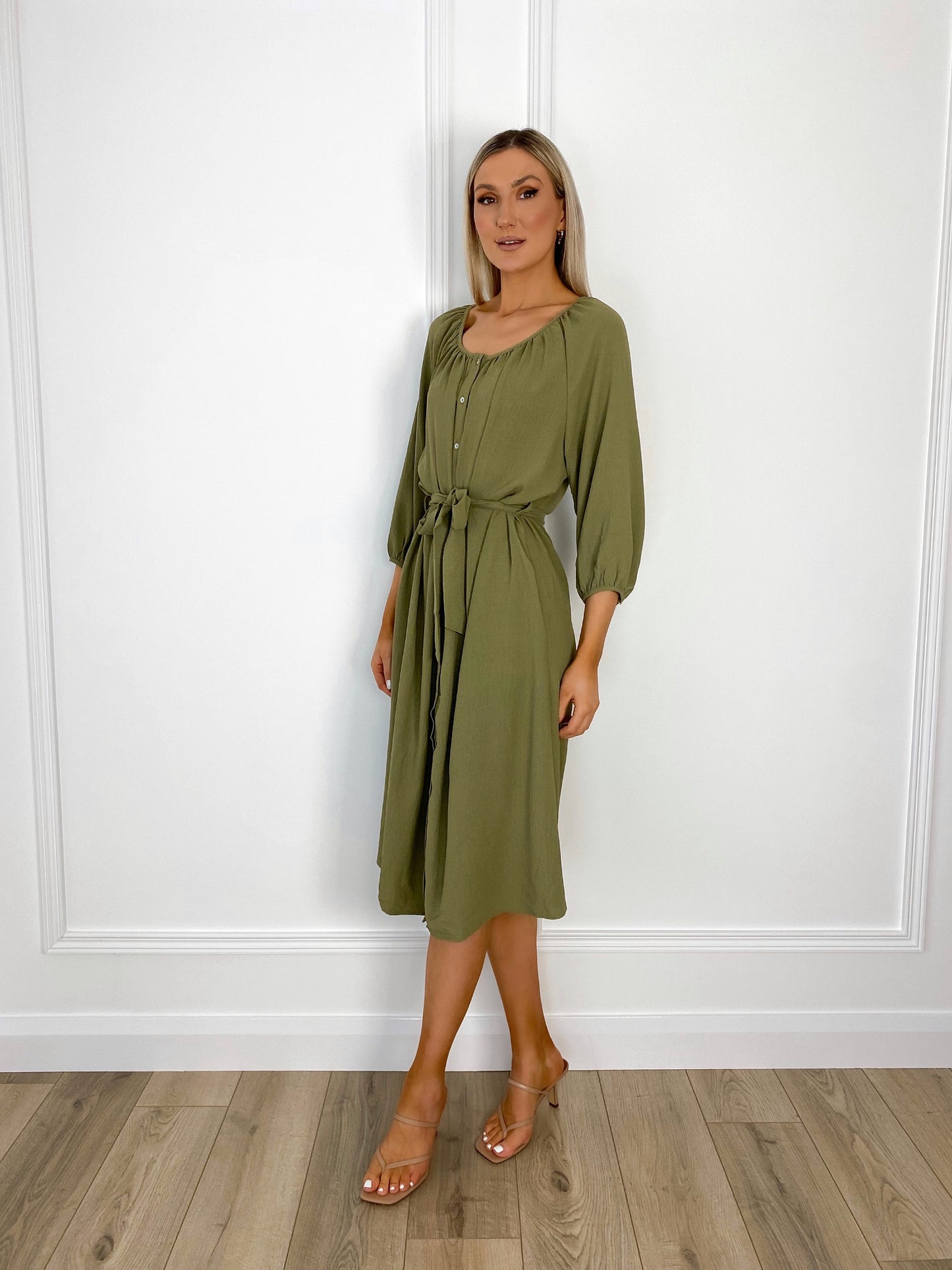 Anne Belted Shirt Dress - Khaki