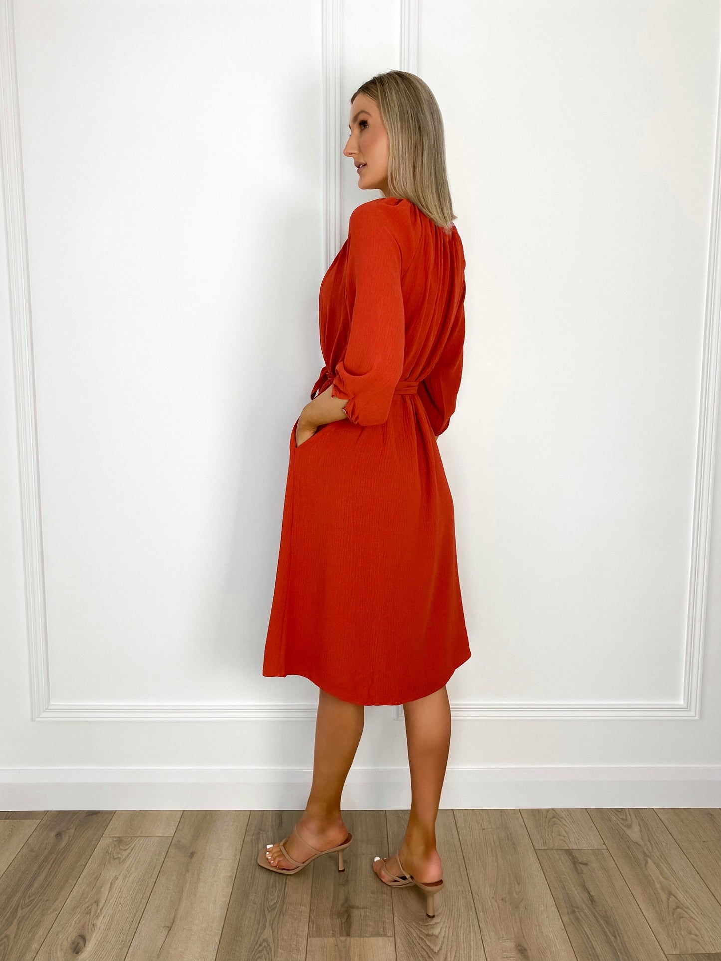 Anne Belted Shirt Dress - Rust