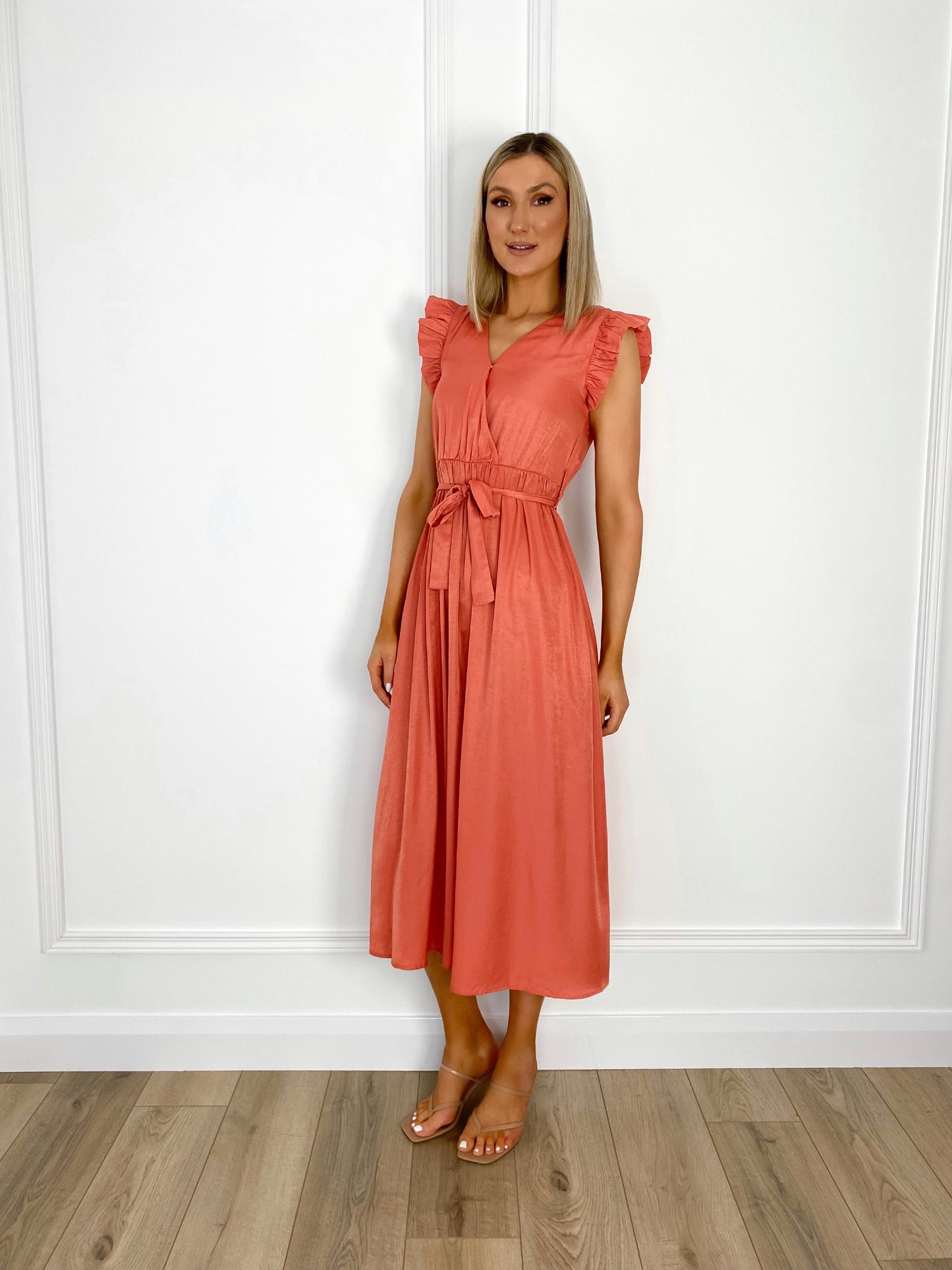 Anita Belted Midi Dress with Frill Sleeves