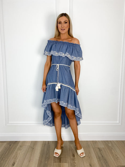 Fernanda Ruffle Denim Dress