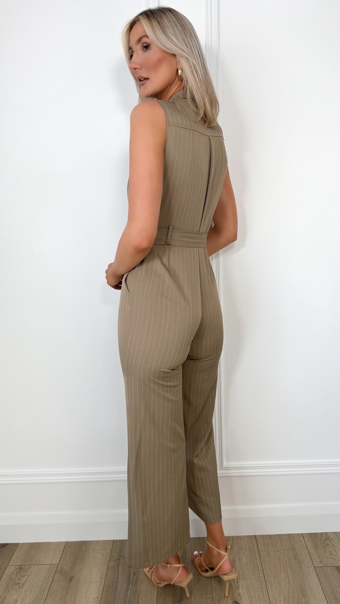 Natalie Stripped Jumpsuit - Taupe