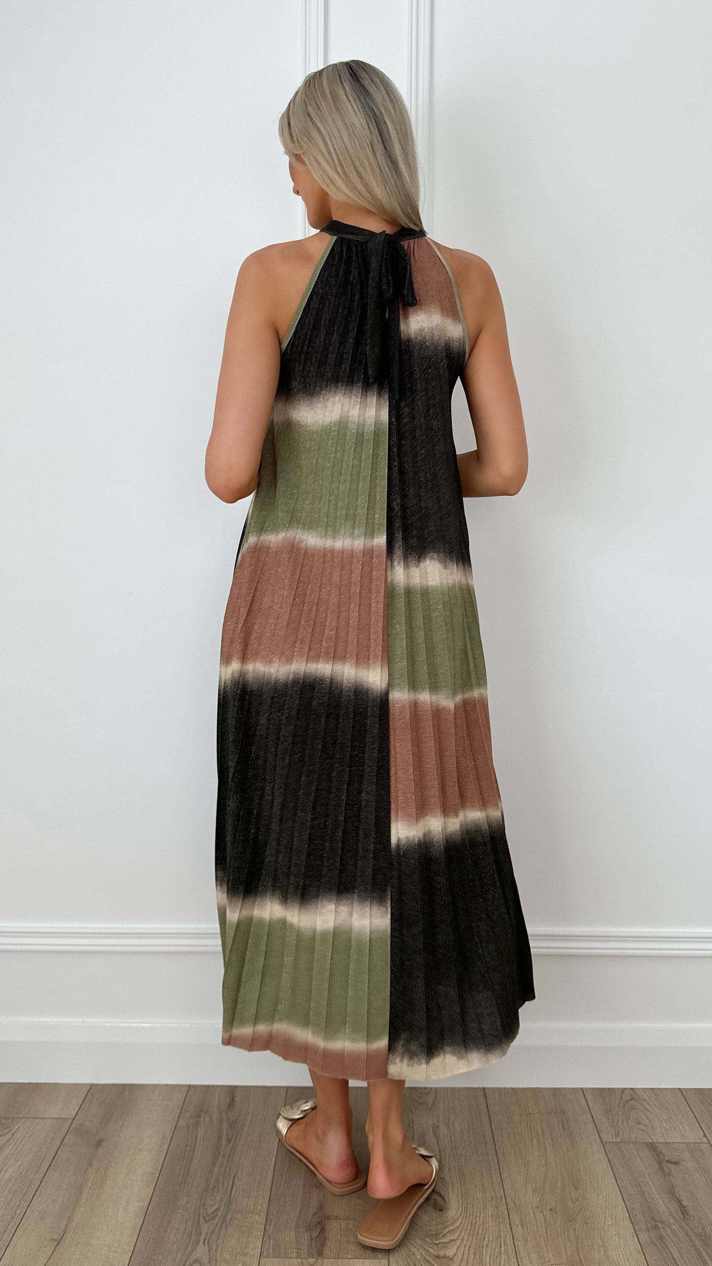 Rachel Halter Neck Pleated Shimmer Tent Dress - Multicolour