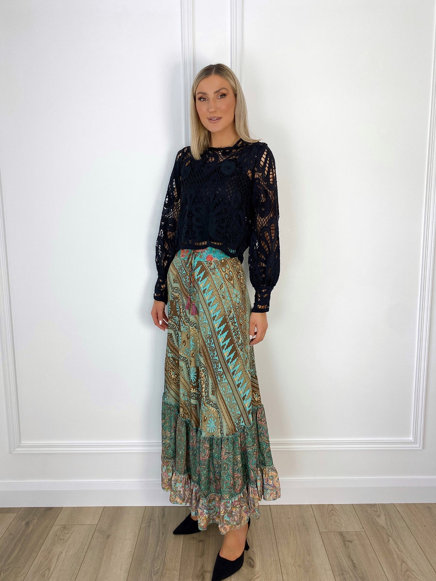 Beatrice Boho Patchwork Skirt - Green