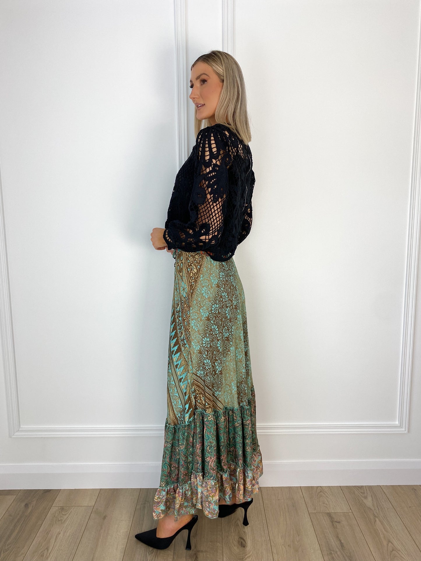 Beatrice Boho Patchwork Skirt - Green