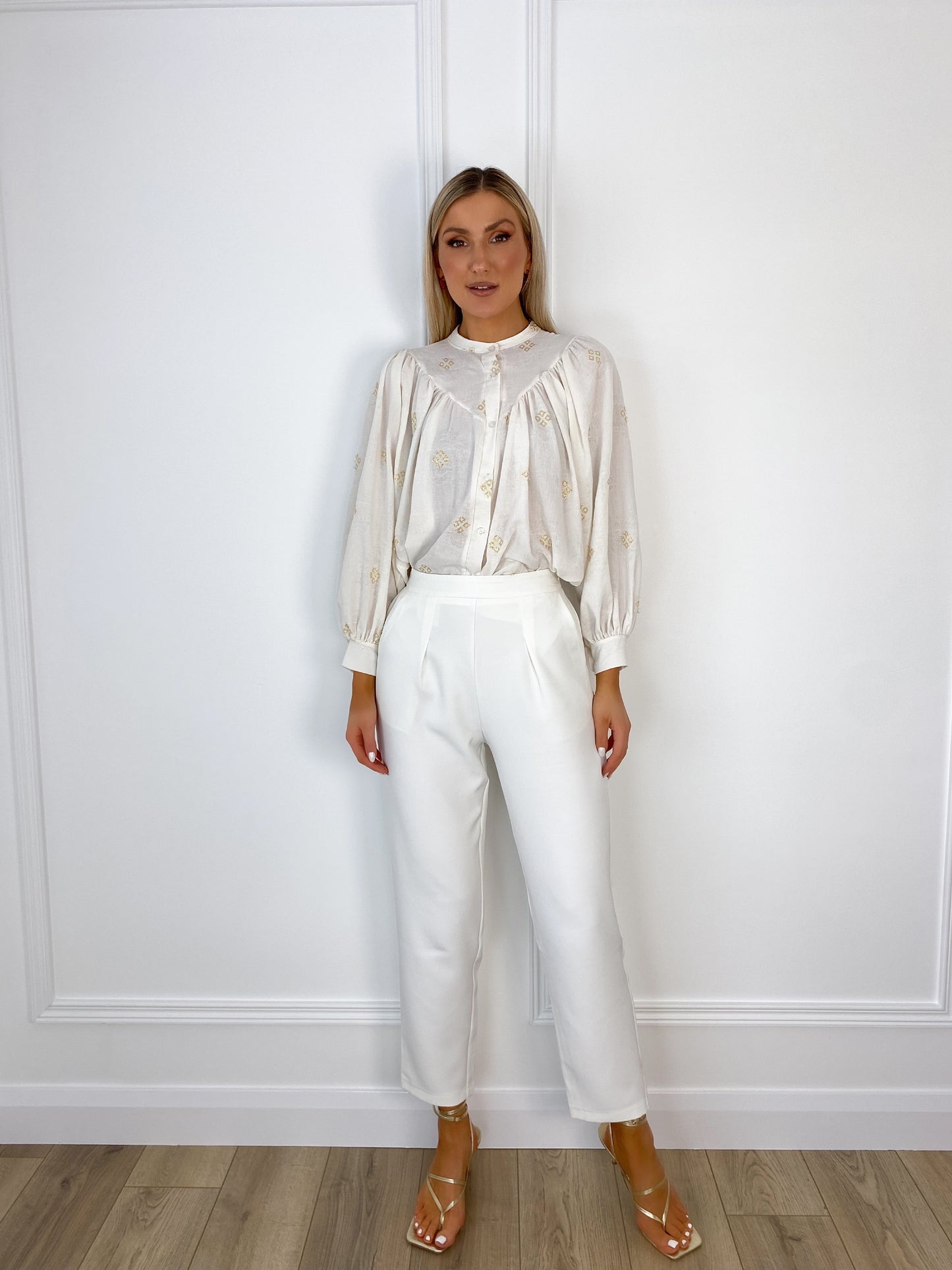 Ally White Tailored Trousers with Elastic Waist