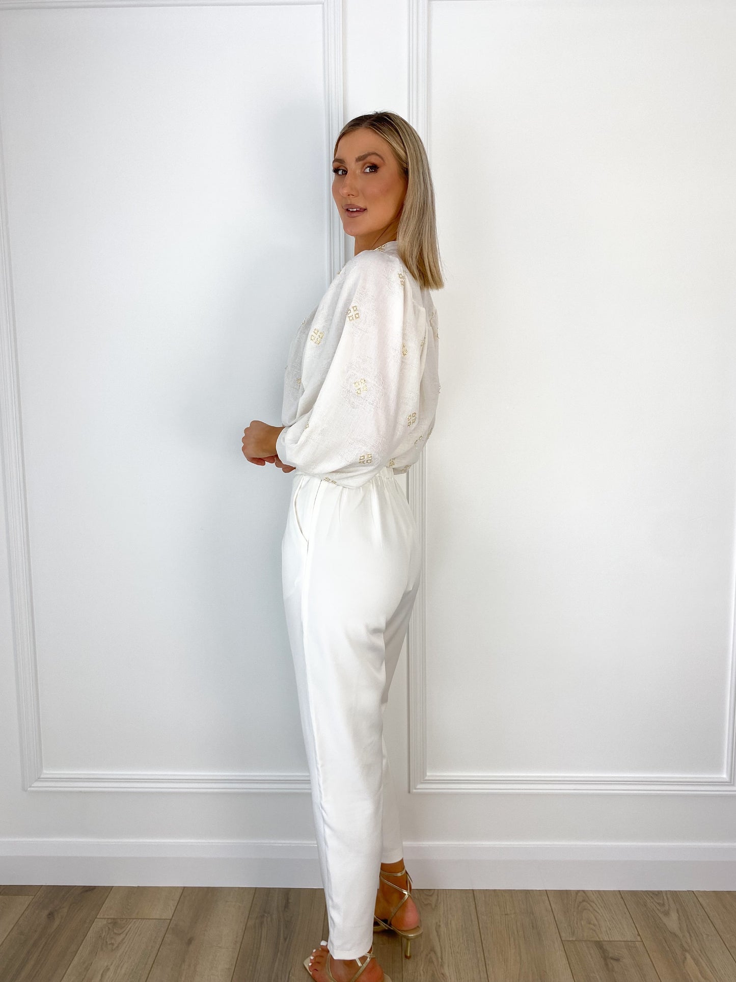 Ally White Tailored Trousers with Elastic Waist