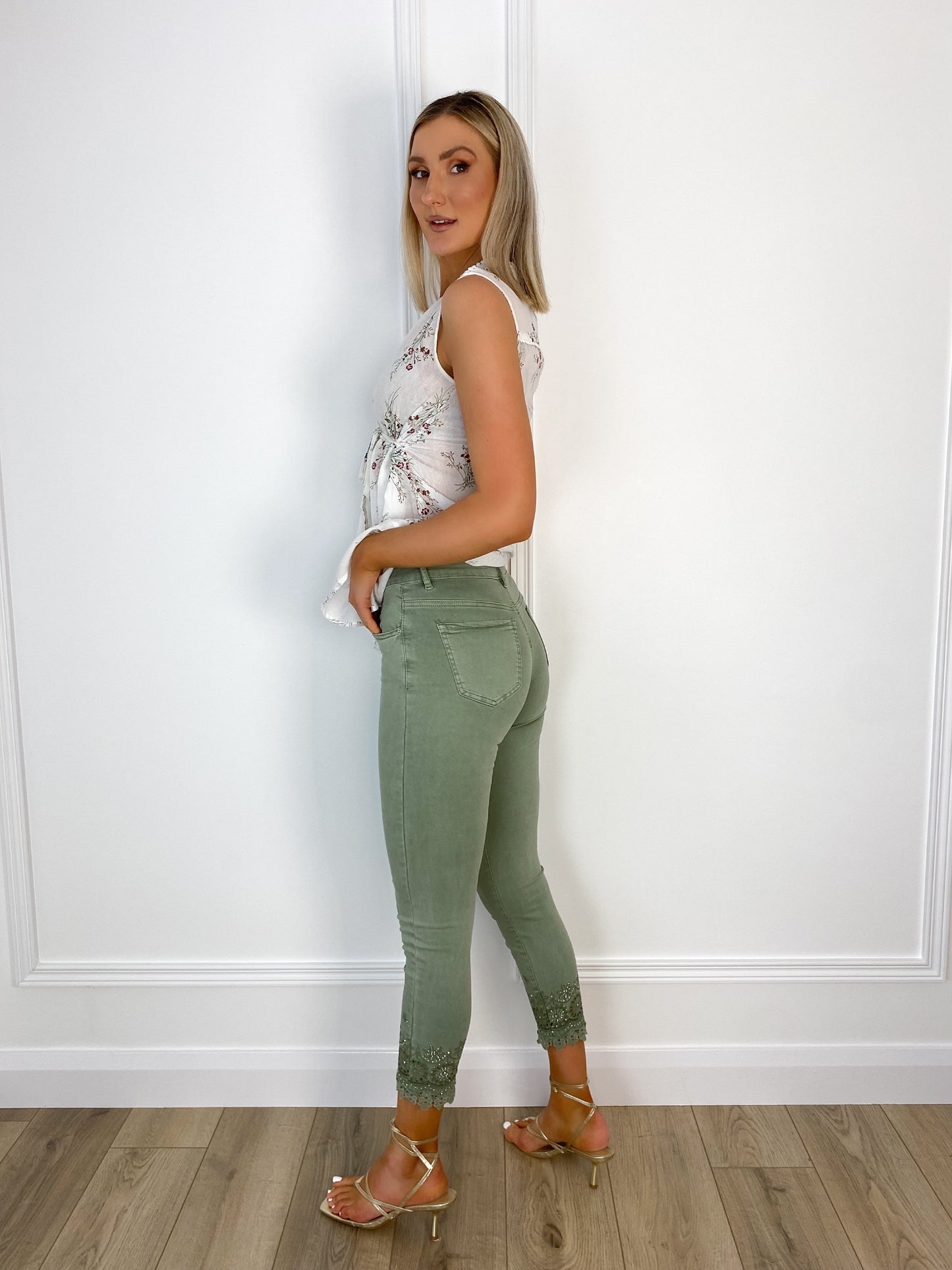 Silvia Khaki Denim Trousers