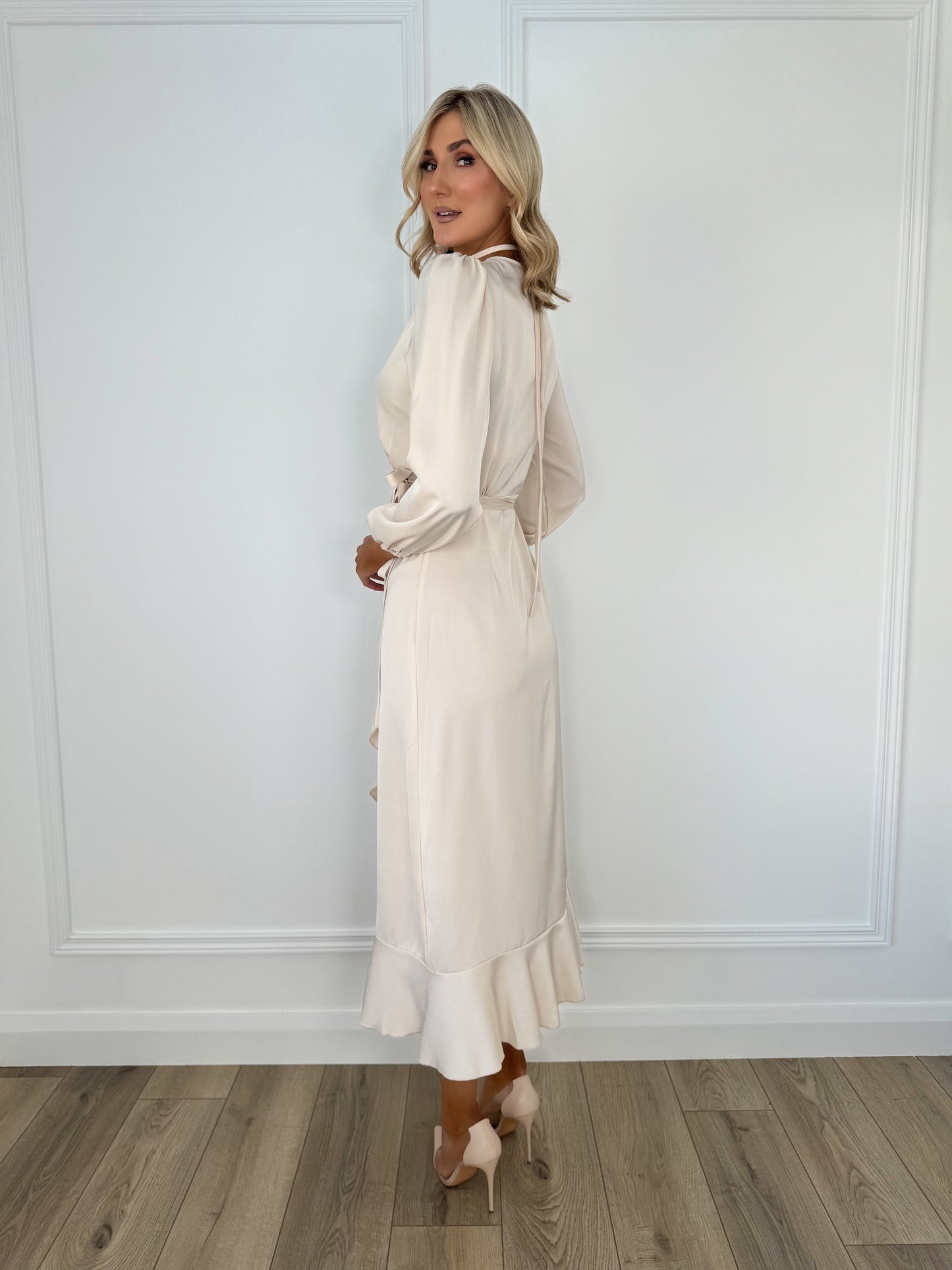 Fiona Flower Necklace Wrap Dress - Beige