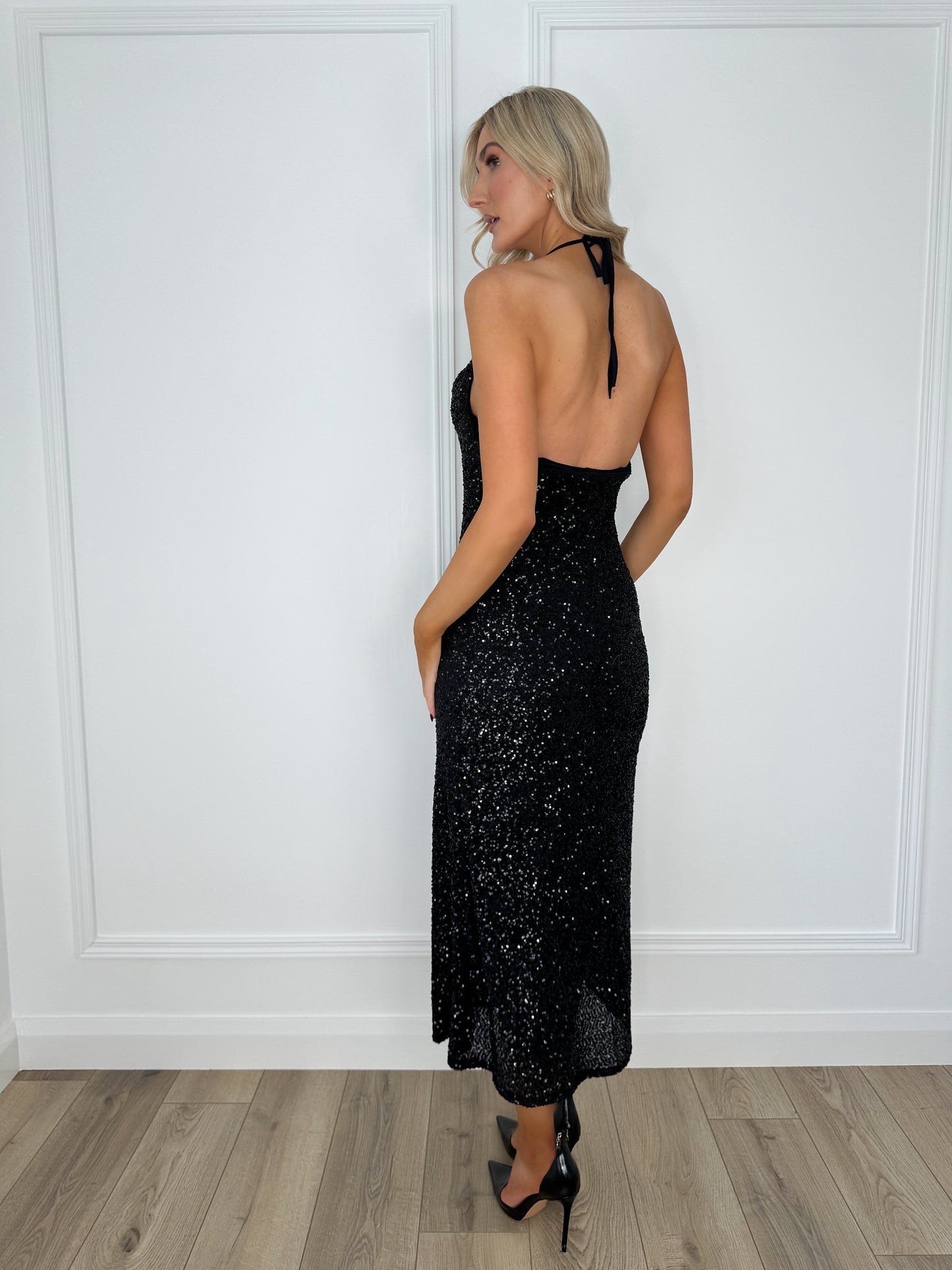 Strappy Sequin Maxi Dress - Black