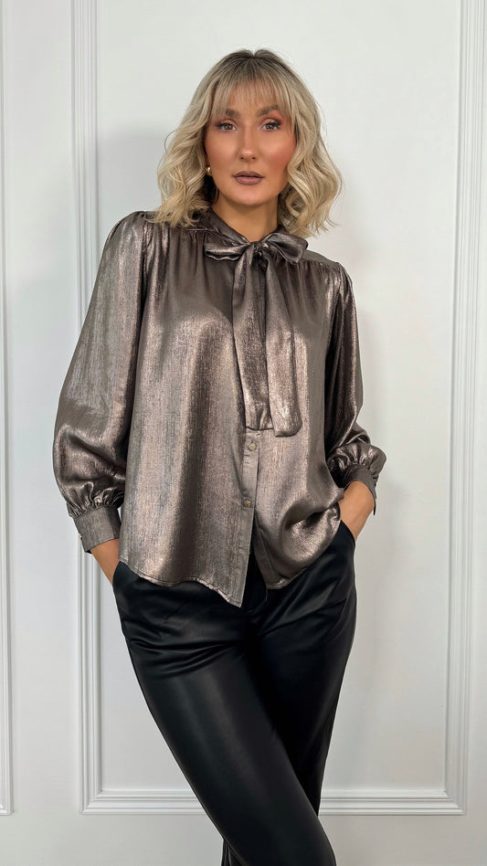 Lorna Bowknot Metallic Shirt - Bronze