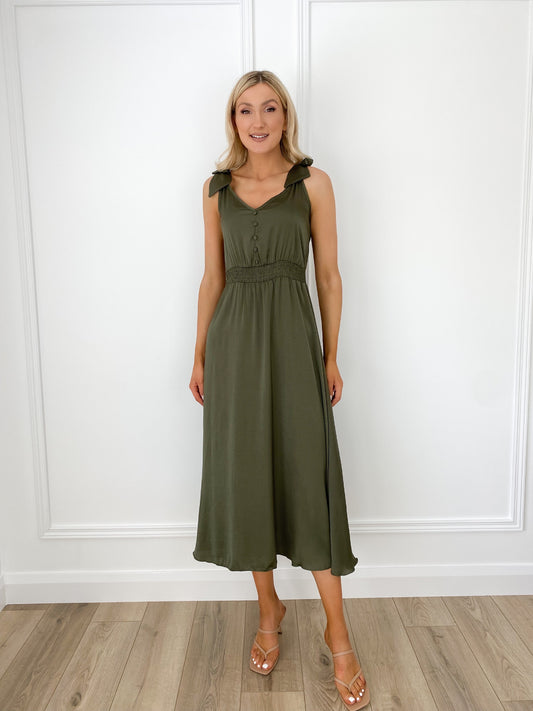 Bella Elastic Waist Maxi Dress - Khaki