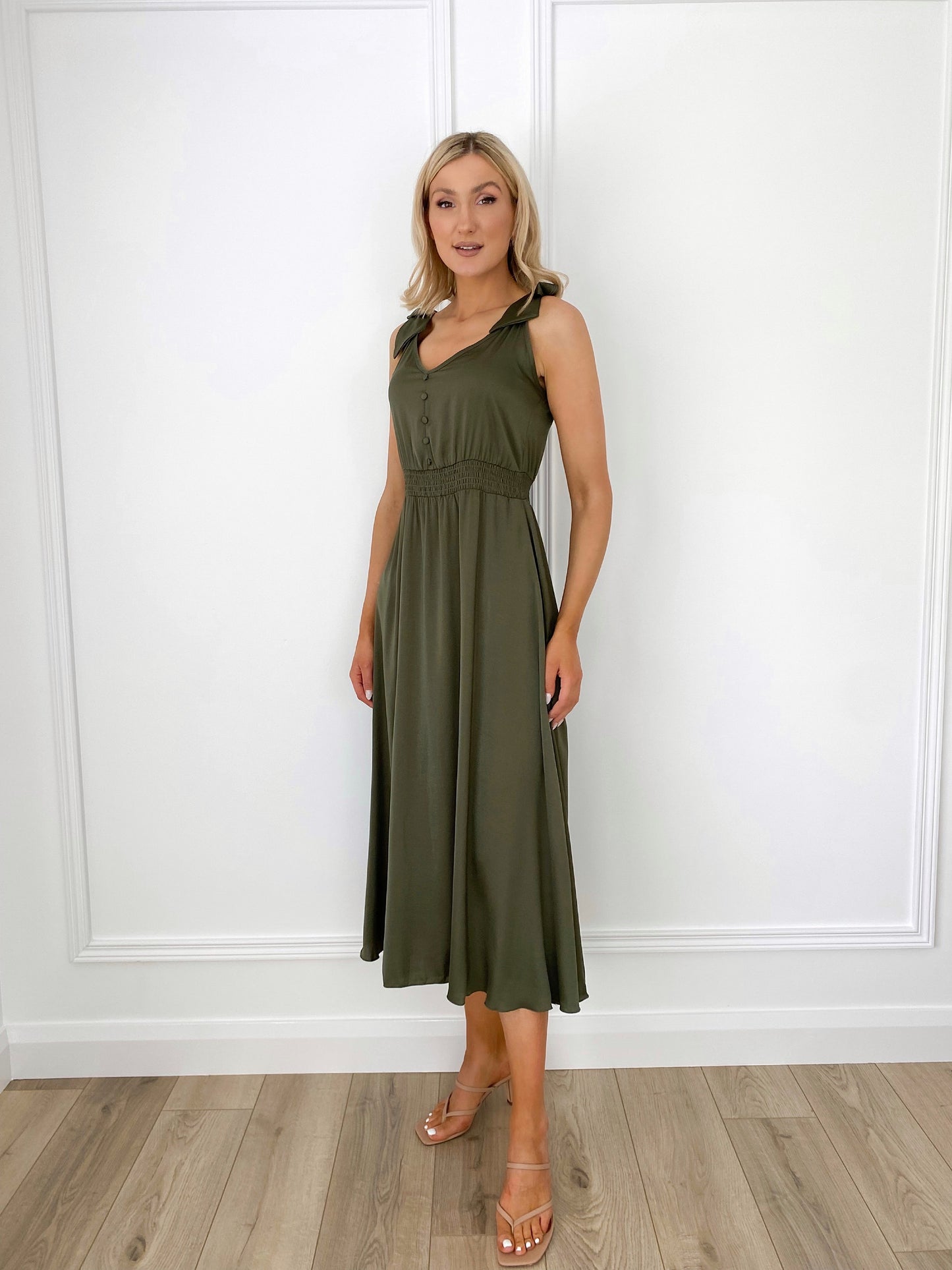 Bella Elastic Waist Maxi Dress - Khaki