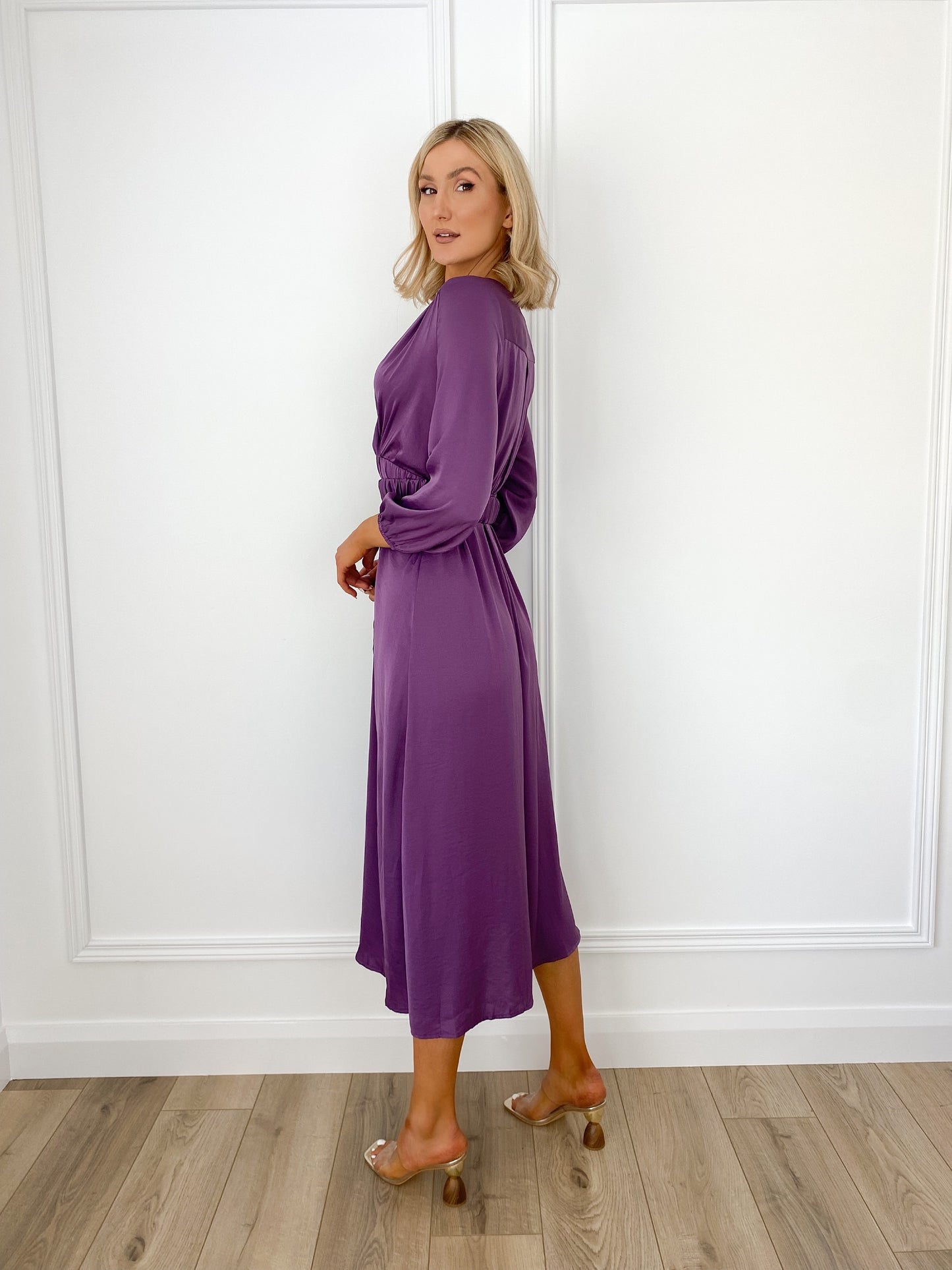 Luna Belted Satin Dress - Purple
