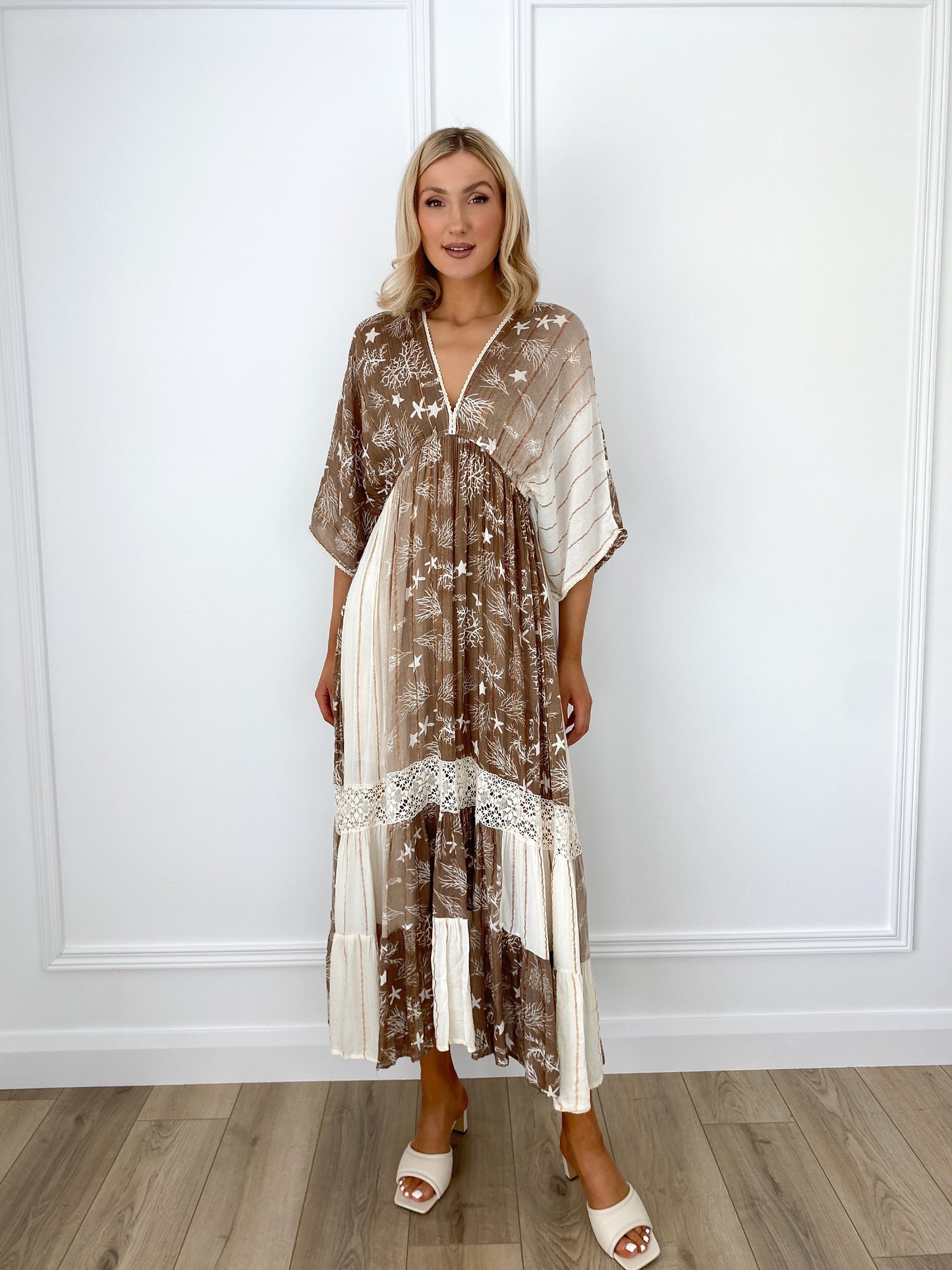 Julie Boho Printed Maxi Dress - Brown