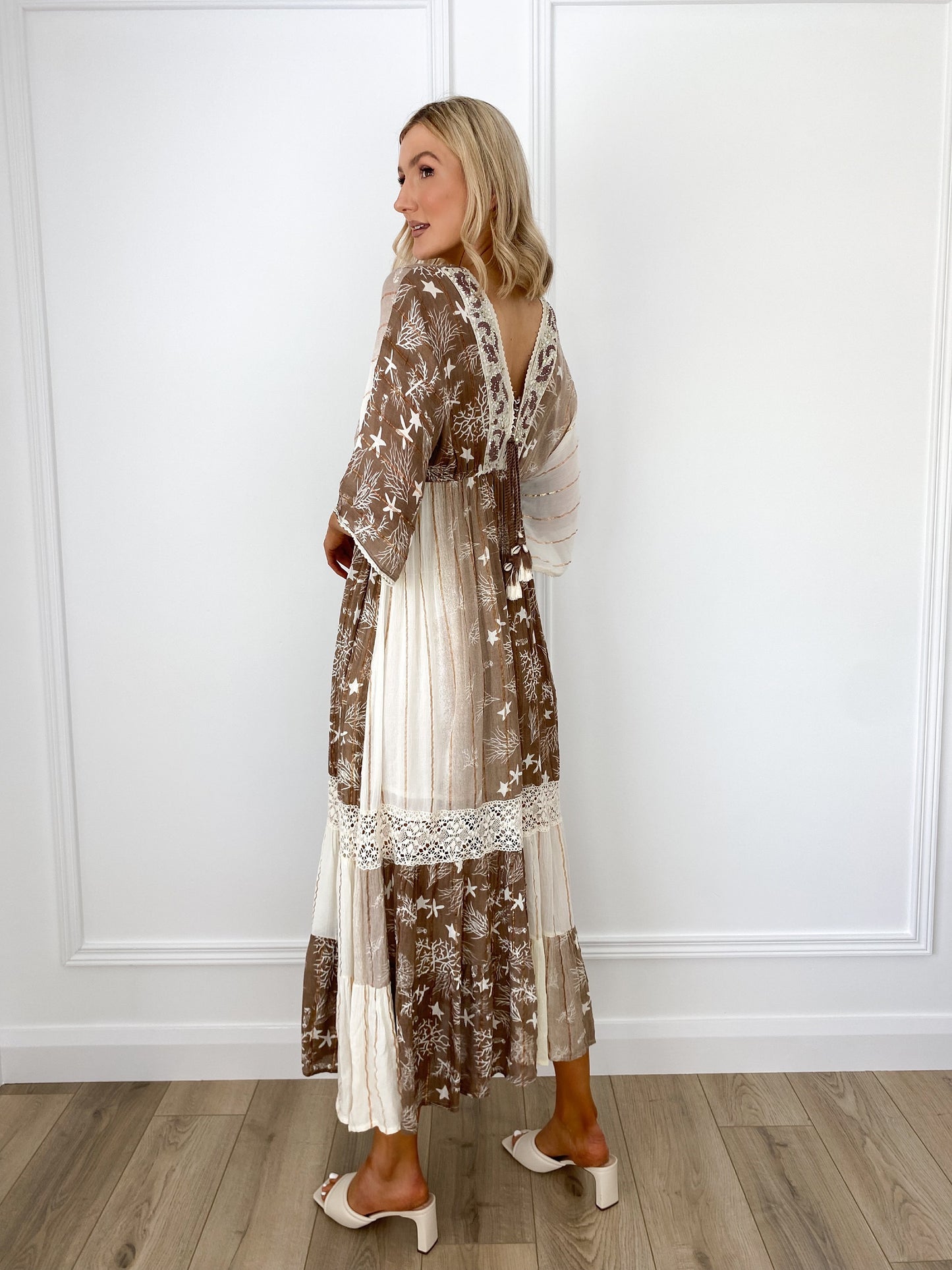 Julie Boho Printed Maxi Dress - Brown