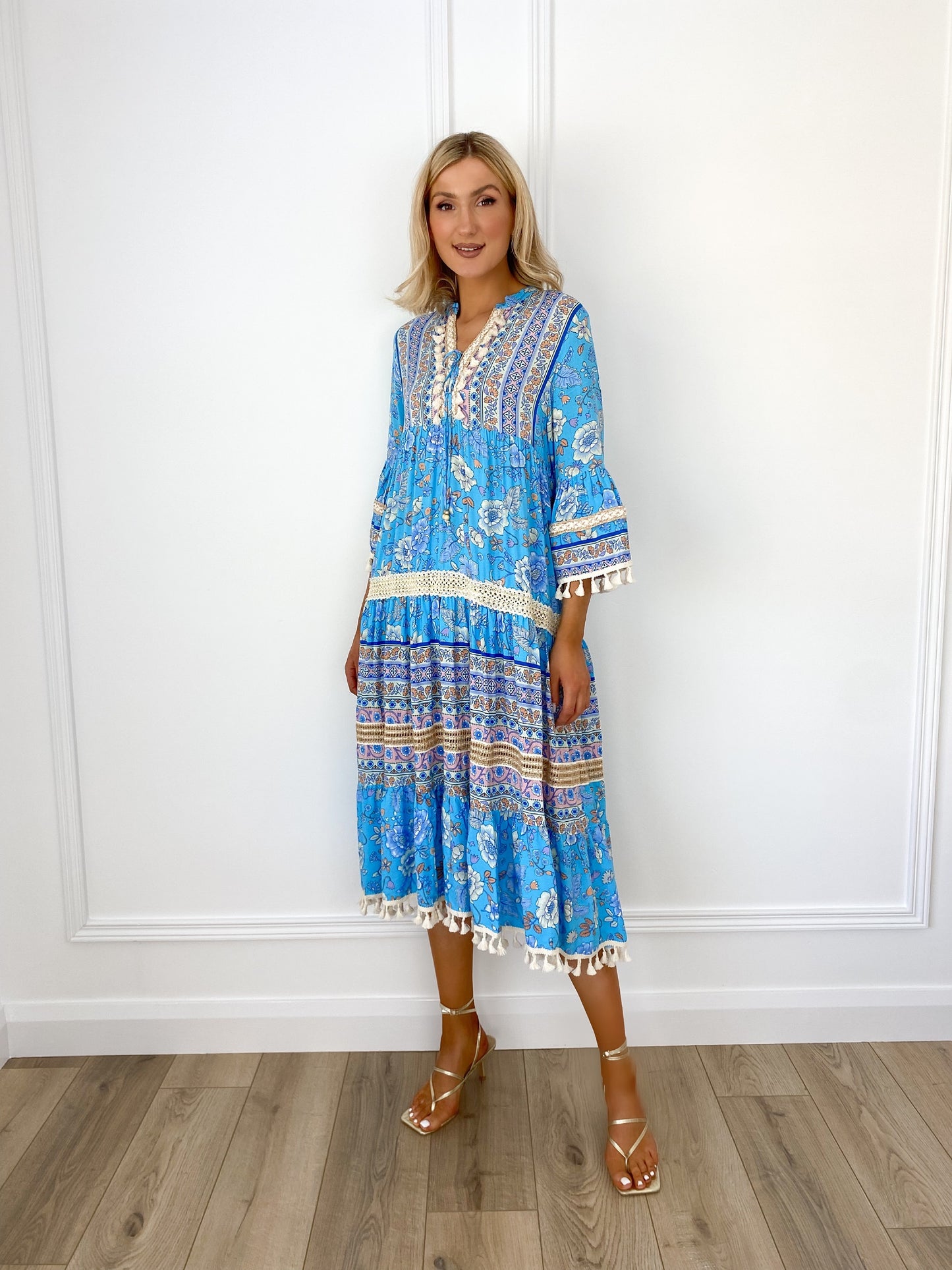 Emma Boho Printed Maxi Dress - Blue