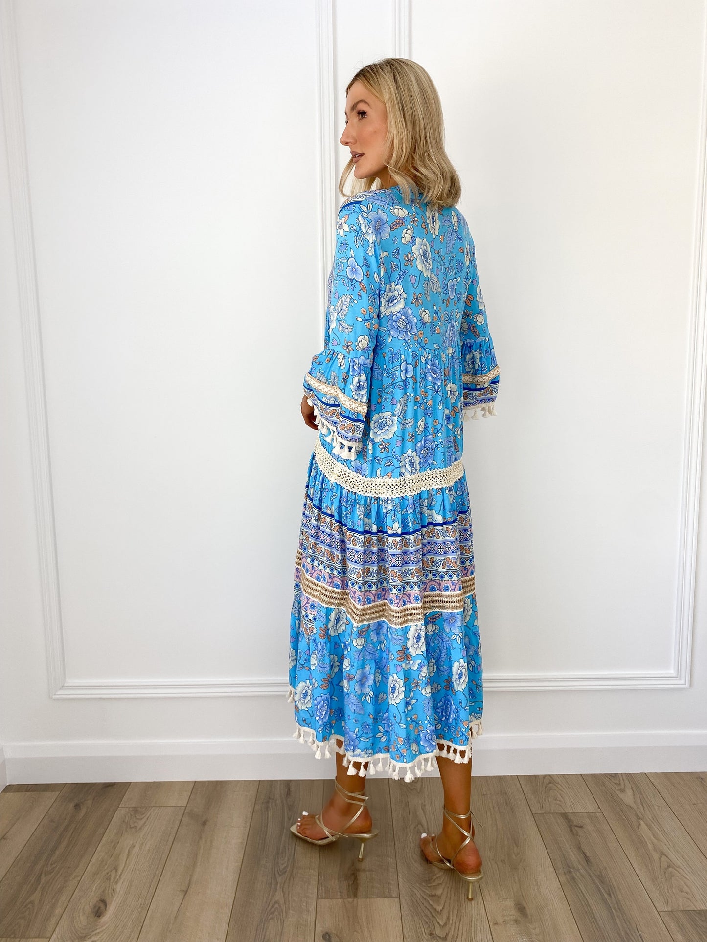 Emma Boho Printed Maxi Dress - Blue
