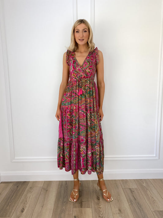 Isabella Printed Maxi Boho Dress - Pink