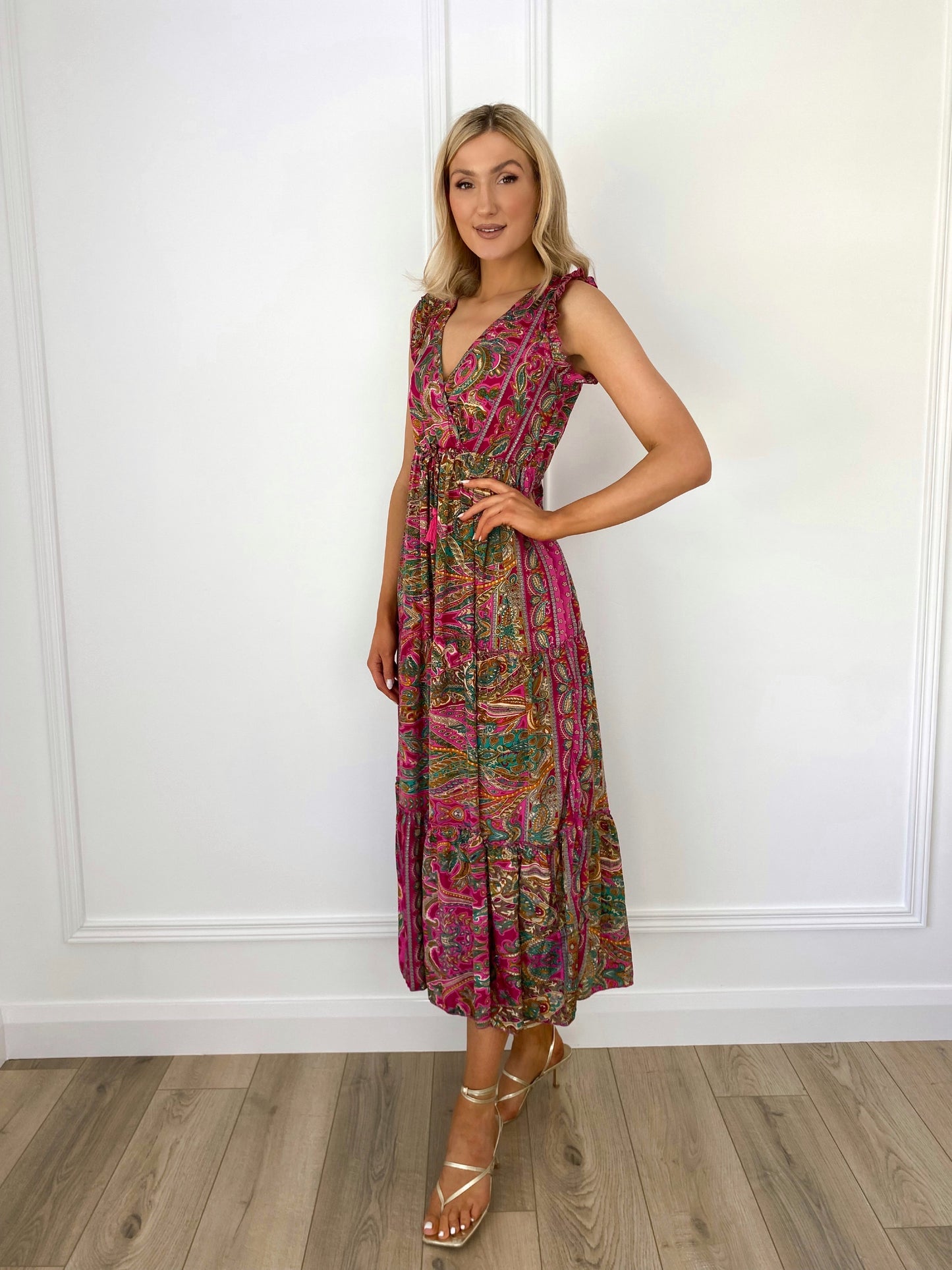 Isabella Printed Maxi Boho Dress - Pink