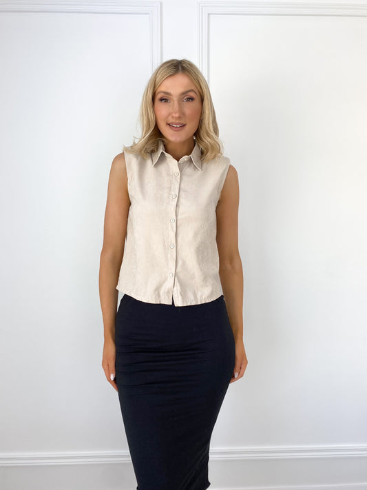 Beige Suede Look Cropped Shirt