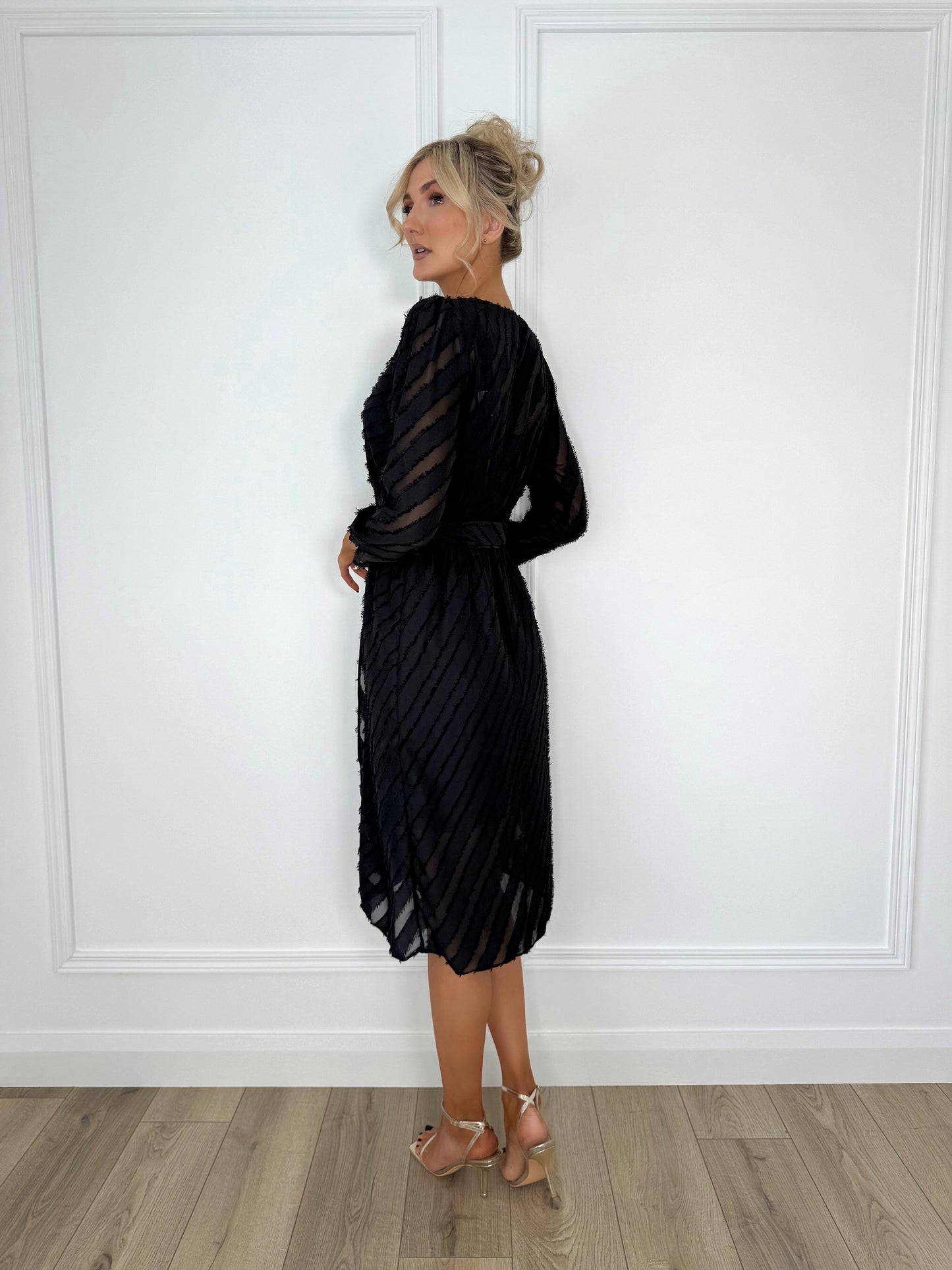 Helen Pattern Midi Dress - Black